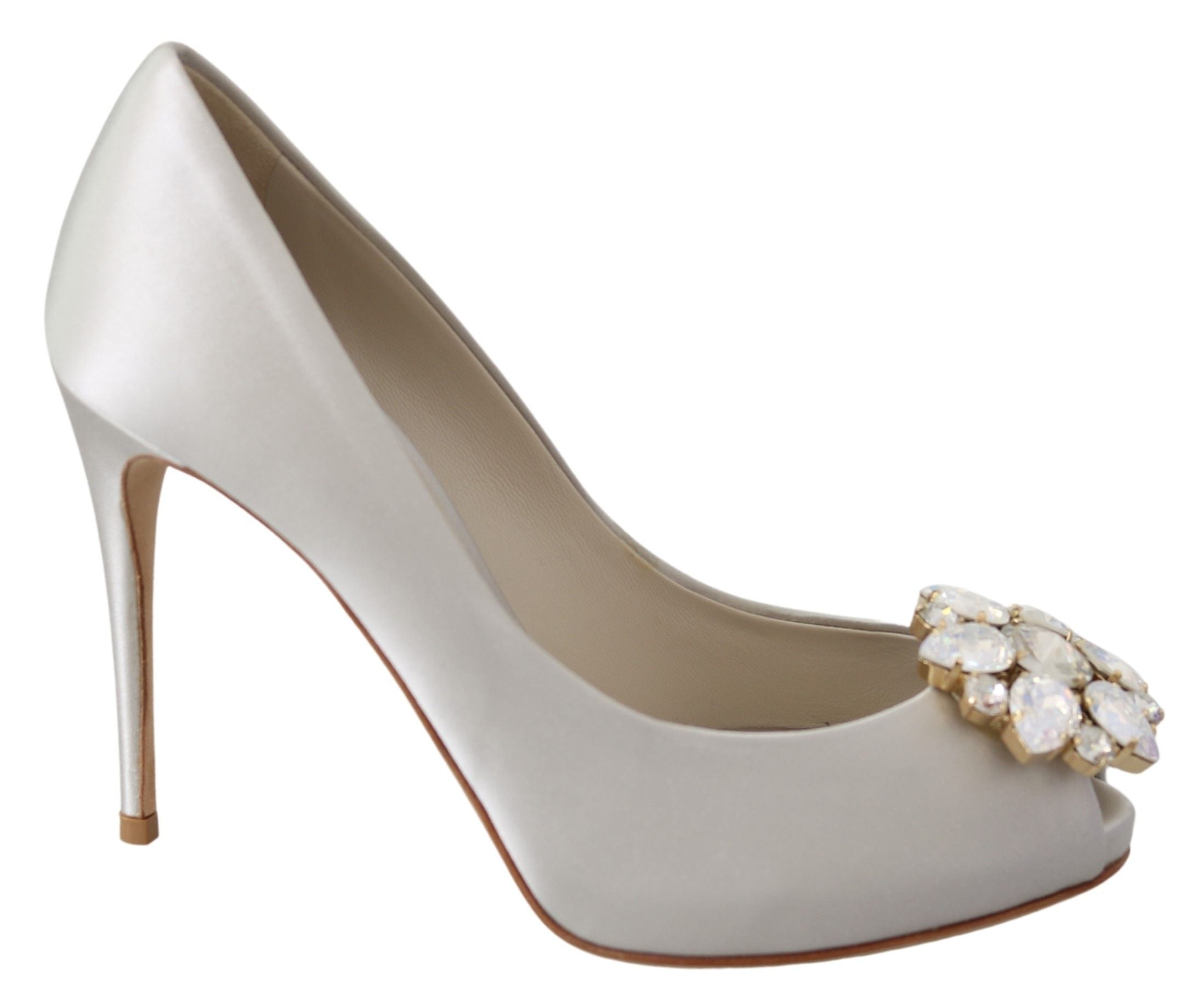 Dolce &amp; Gabbana Бели кристали с високи токчета Сатенени обувки-лодочки