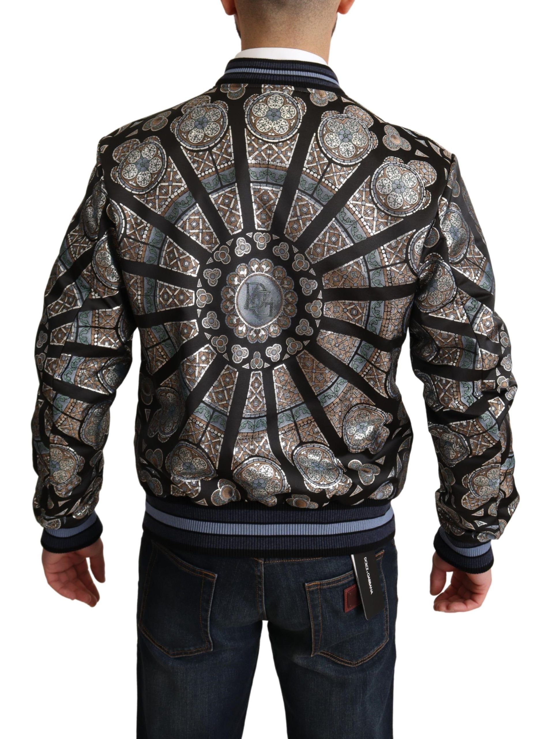 Dolce &amp; Gabbana Blue Jacquard Motive Bomber Coat Мъжко яке