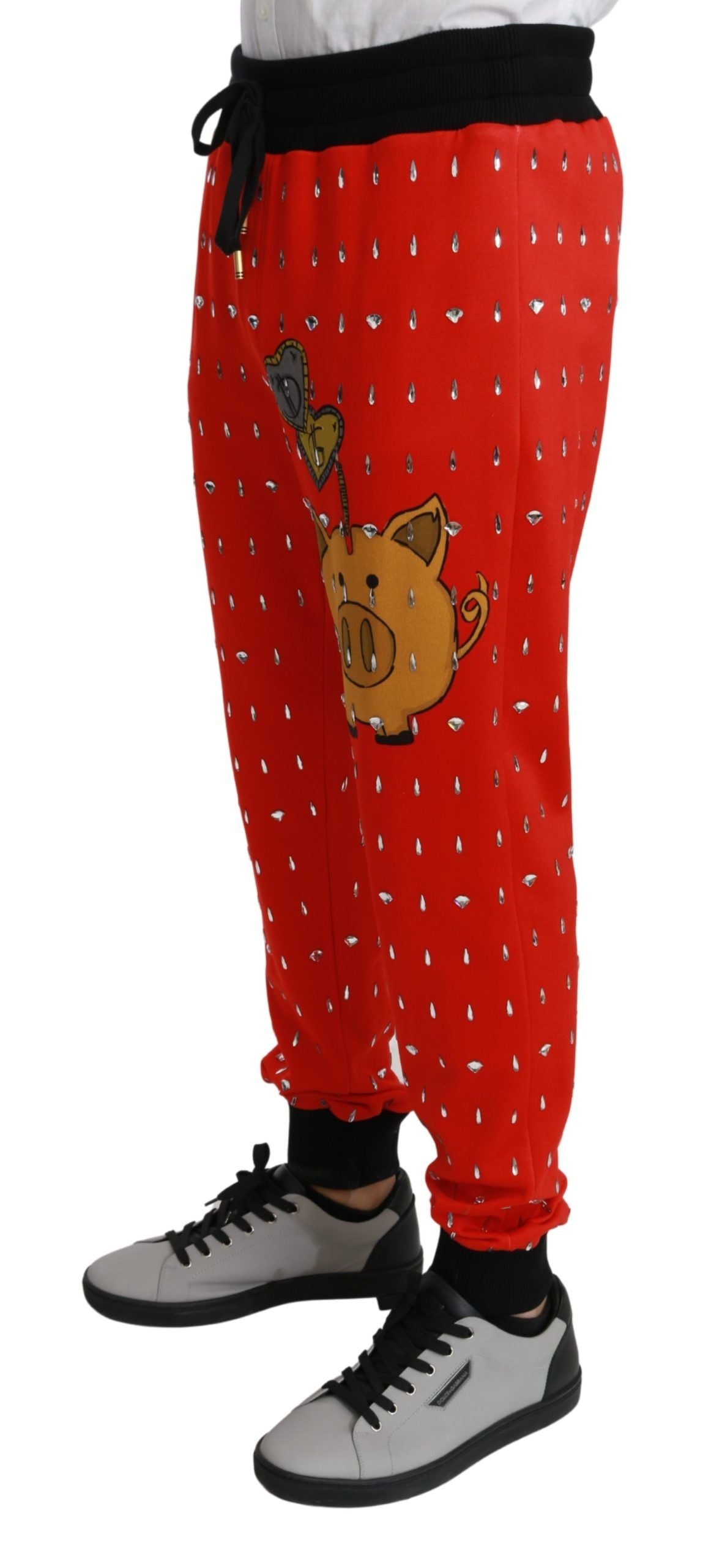 Dolce &amp; Gabbana Red Piggy Bank Cotton Crystal Панталони