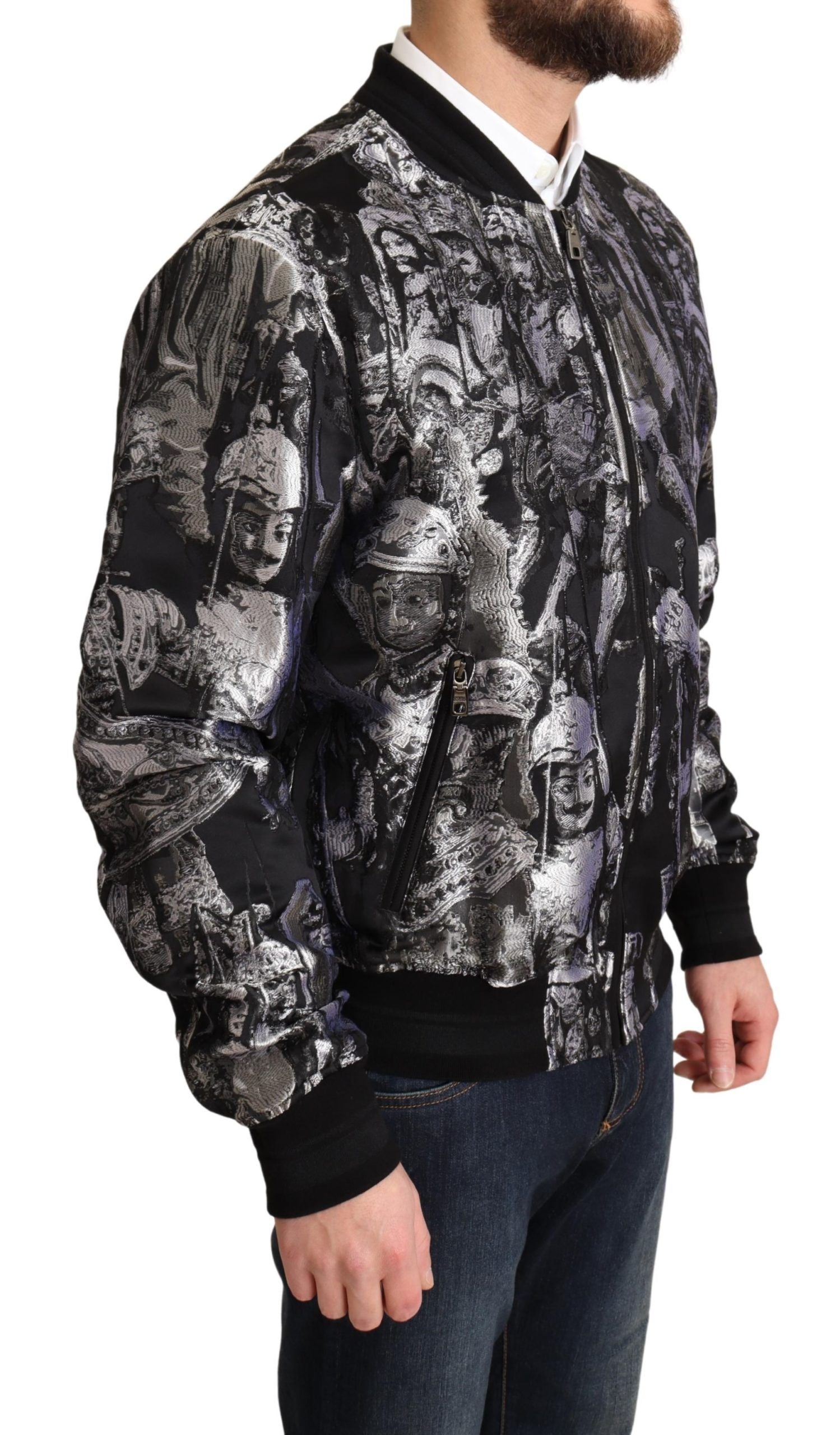 Dolce &amp; Gabbana Black Silver Puppi Motive Bomber яке