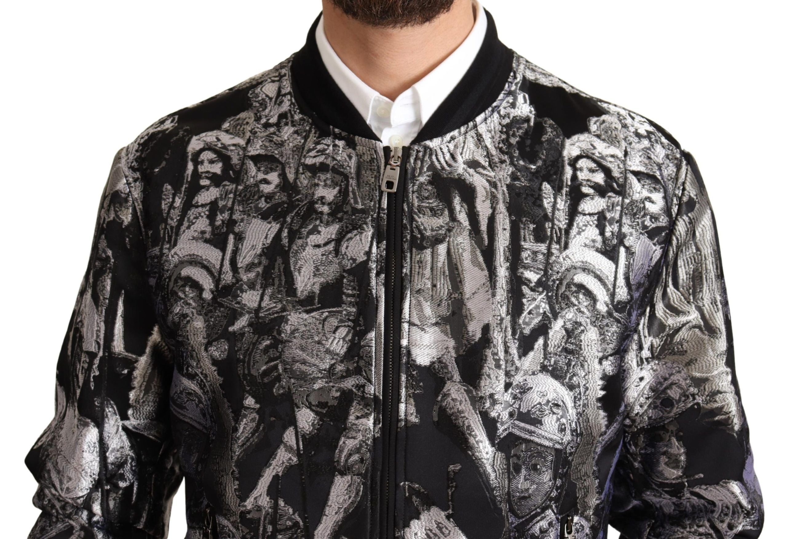 Dolce &amp; Gabbana Black Silver Puppi Motive Bomber яке