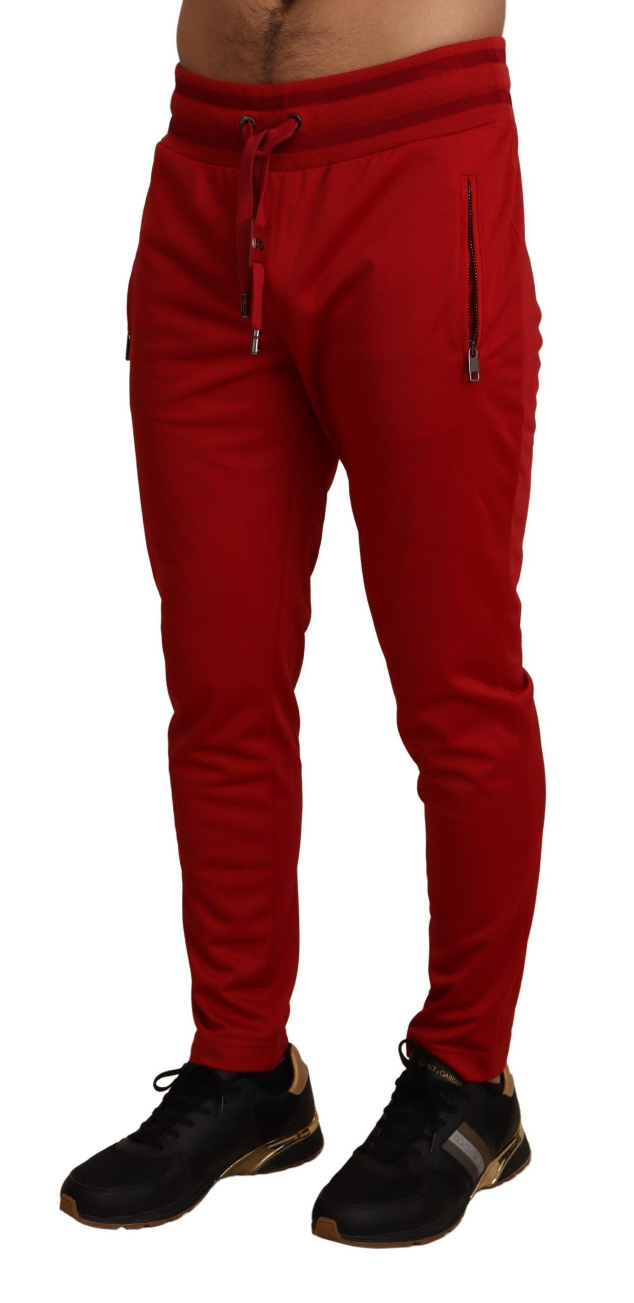 Червен полиестерен спортен панталон с плака на Dolce &amp; Gabbana