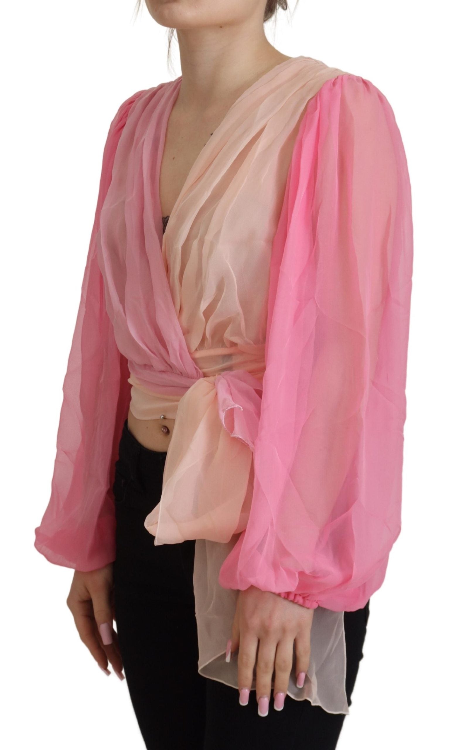 Dolce &amp; Gabbana Розова копринена блуза с дълги ръкави