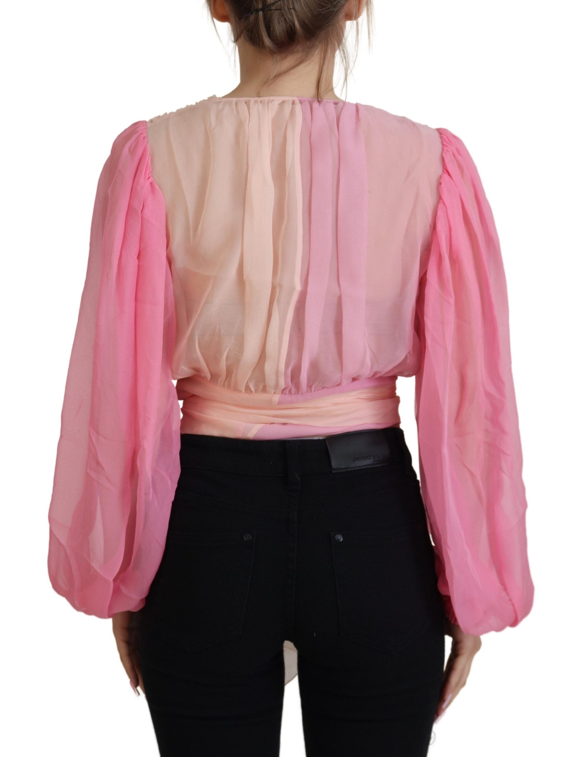 Dolce &amp; Gabbana Розова копринена блуза с дълги ръкави