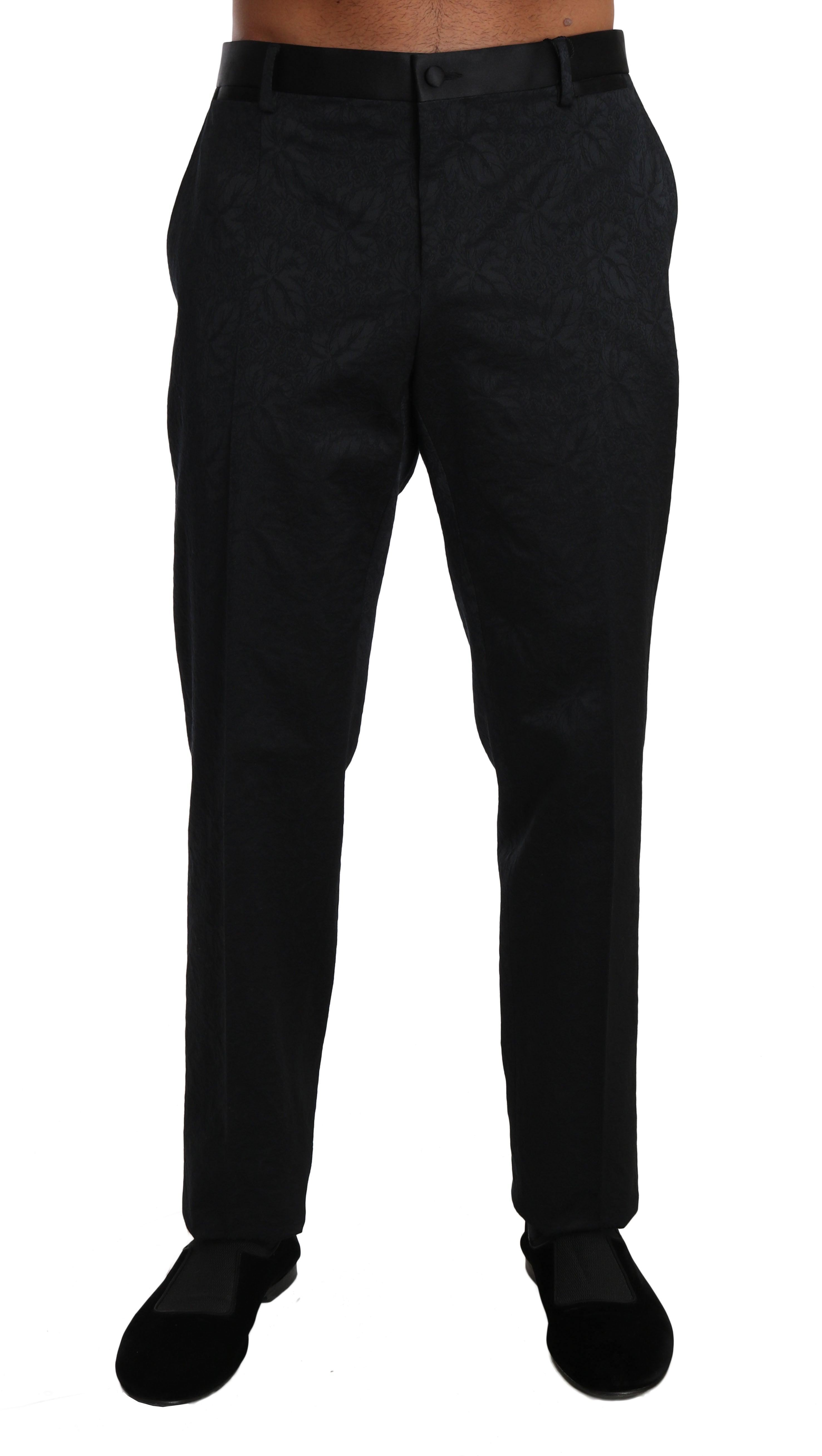 Официални панталони от черен памучен брокат Dolce &amp; Gabbana