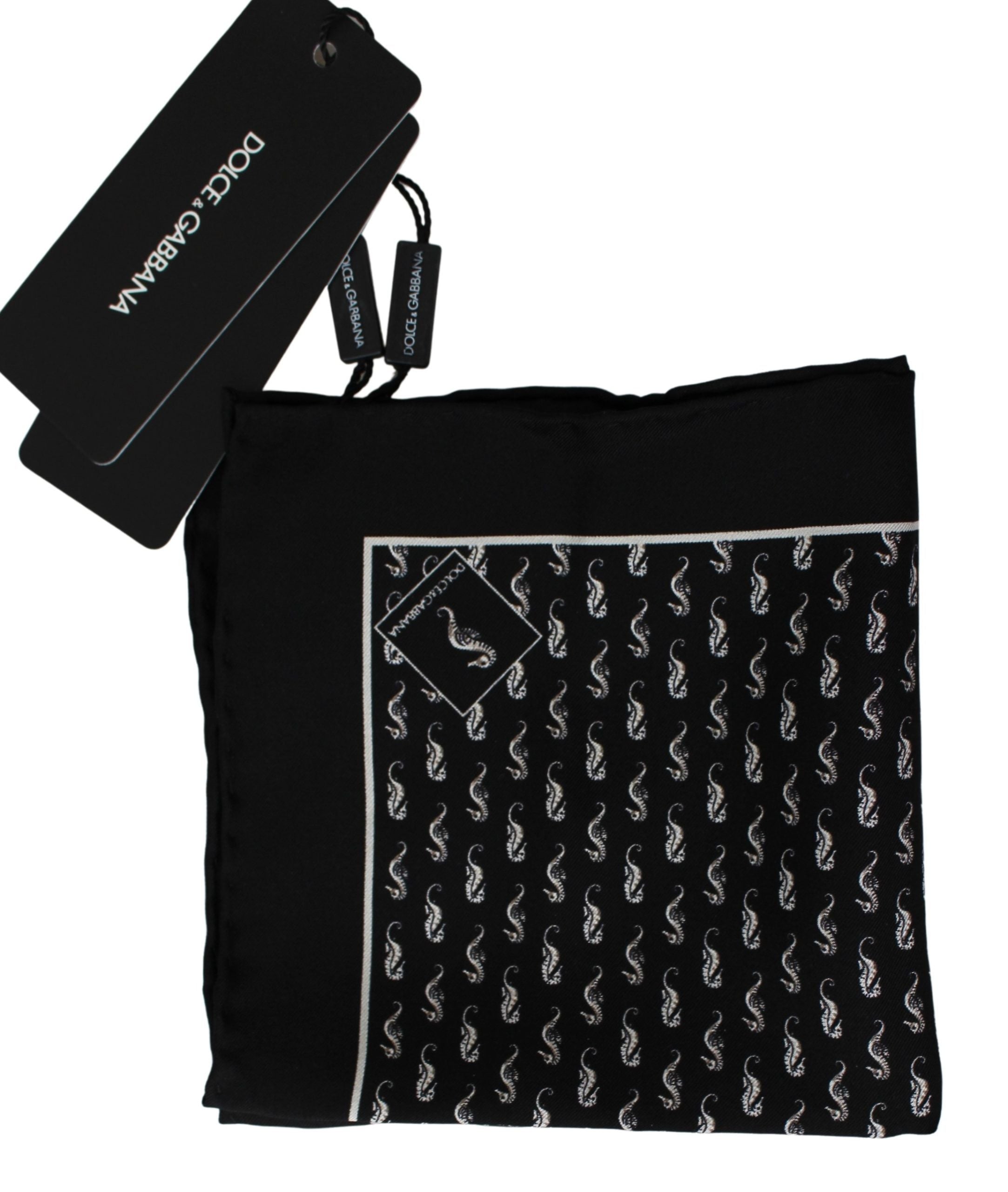 Шал Dolce &amp; Gabbana Копринена носна кърпа с принт черно морско конче