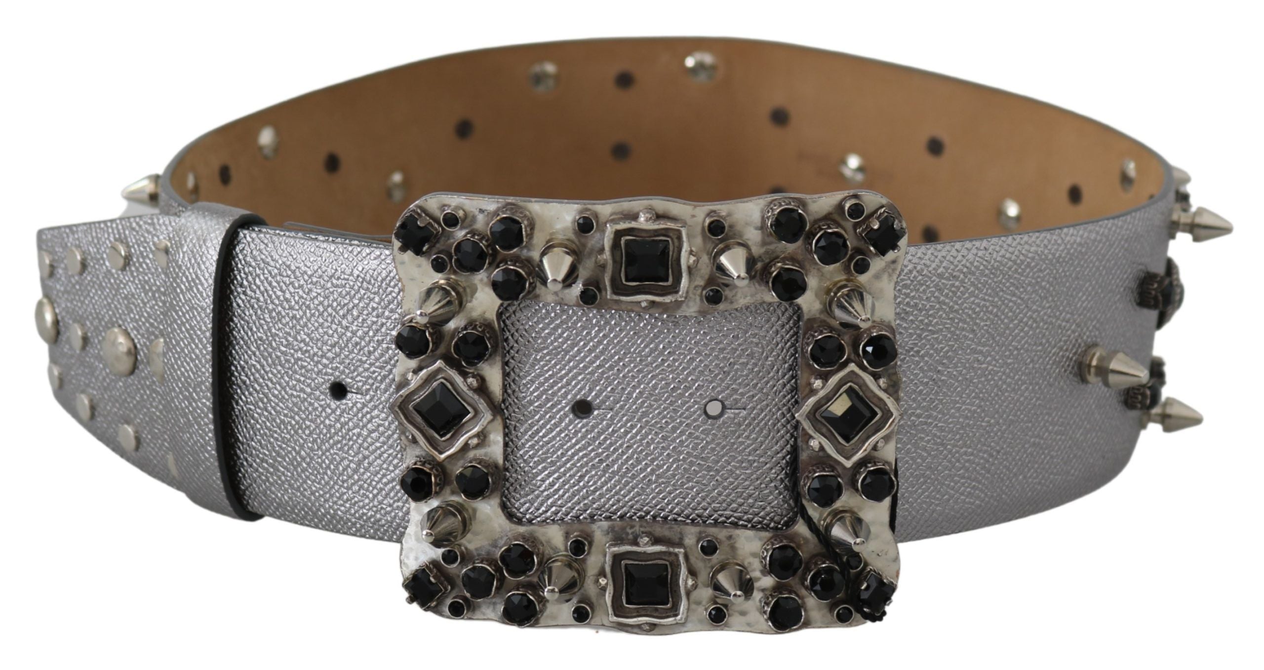 Dolce &amp; Gabbana, сребърен кожен колан с катарама и лого с кристали