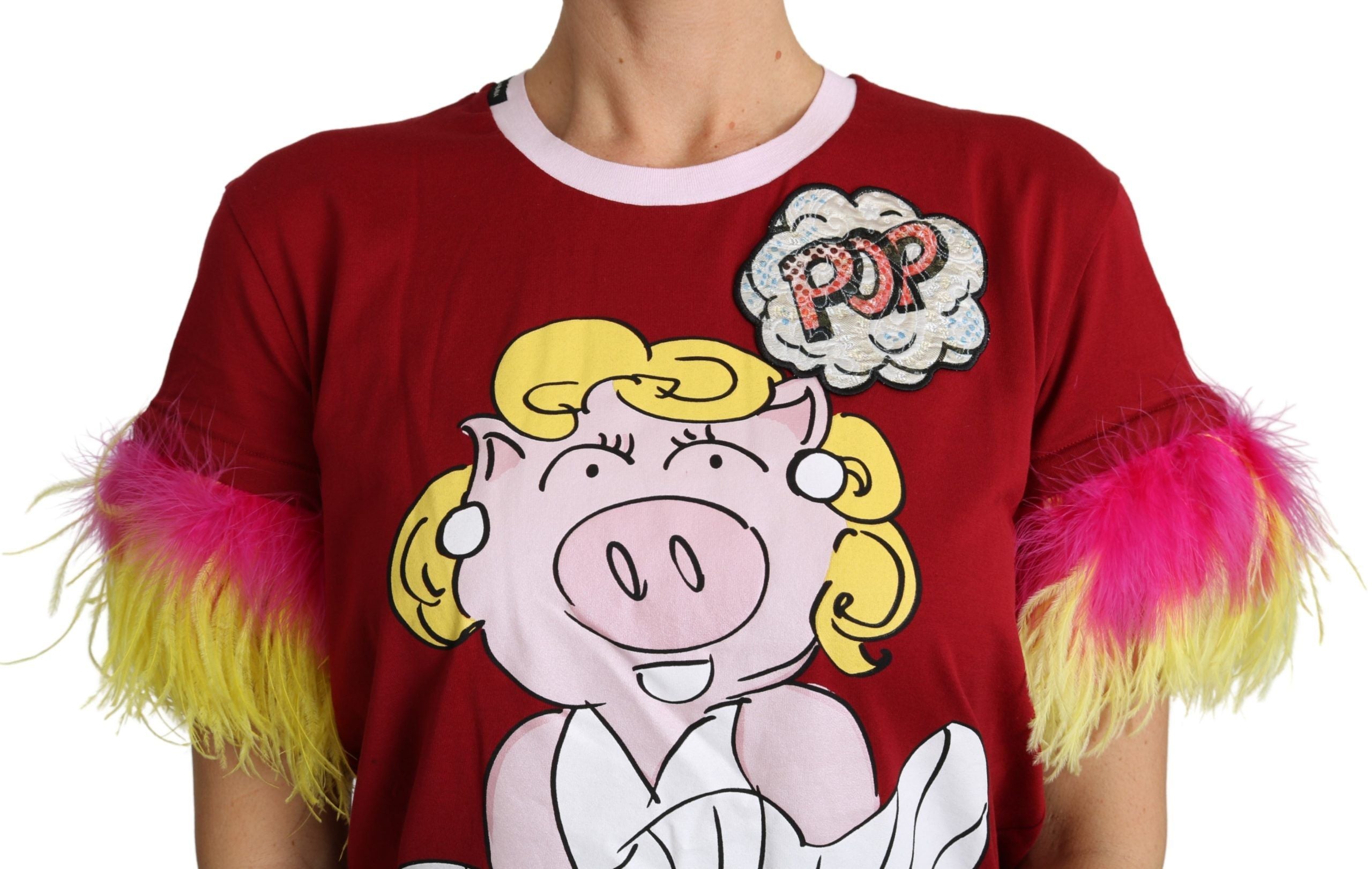 Dolce & Gabbana Chic Red Pig Print Crew Neck T-Shirt