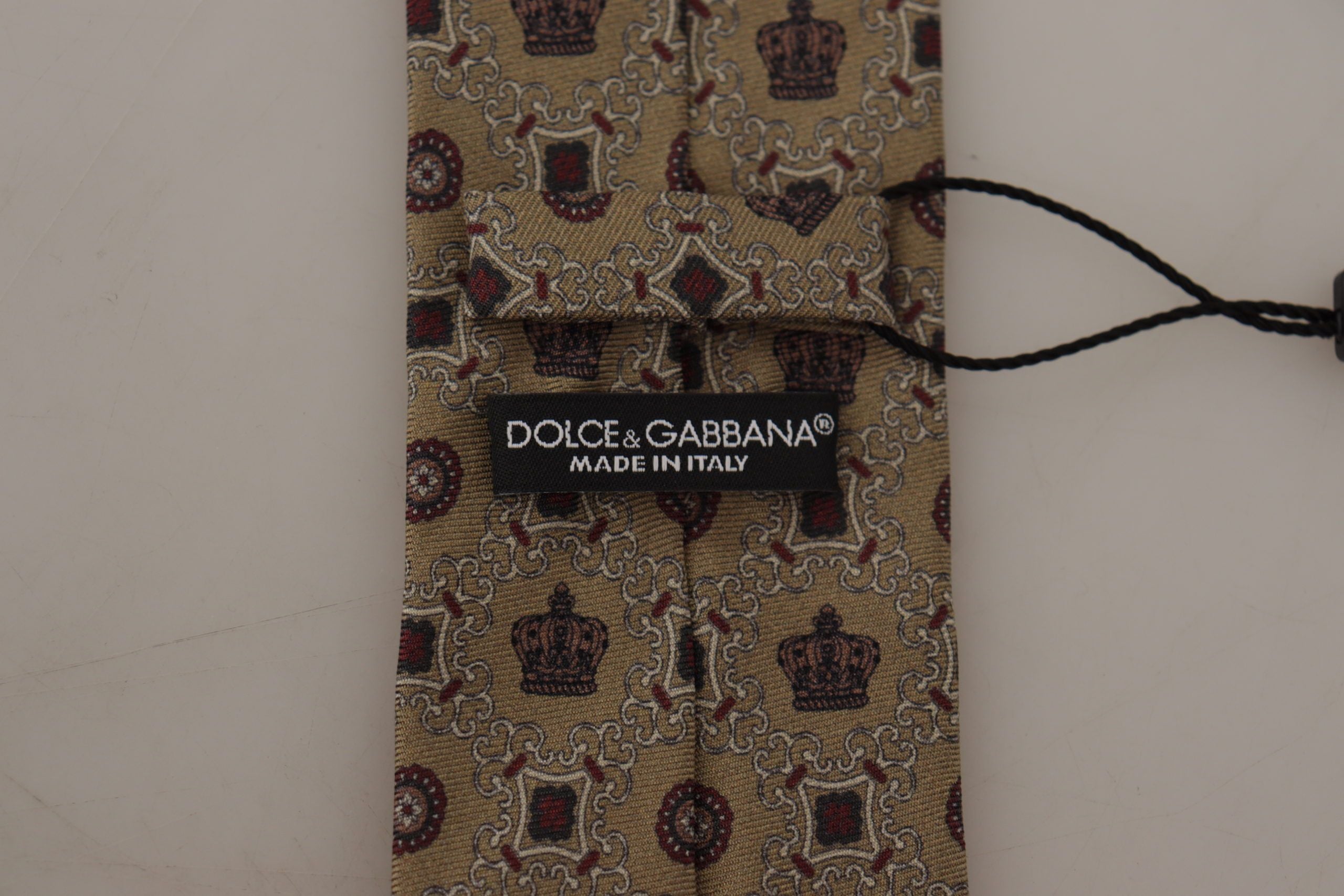 Копринена регулируема вратовръзка Dolce &amp; Gabbana с бежов фентъзи щампа