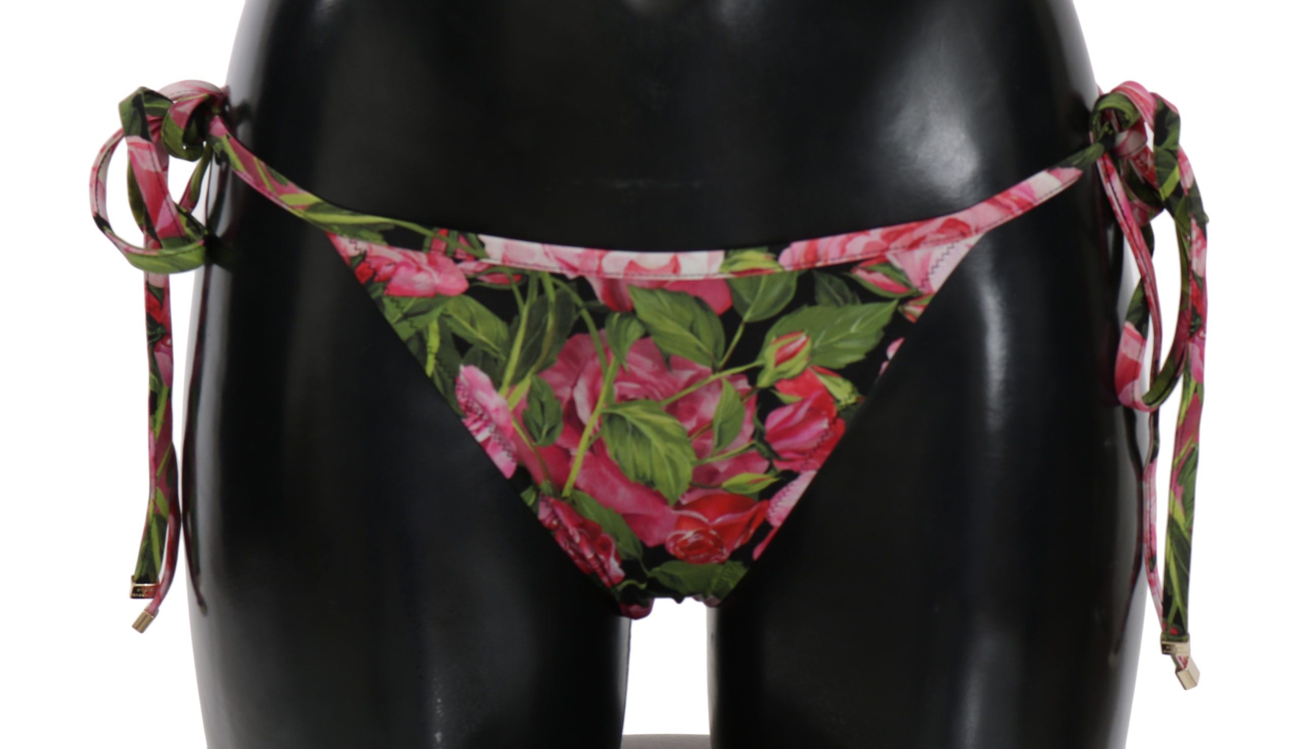 Плажно облекло Dolce &amp; Gabbana Black Pink Rose Print Bottom Bikini