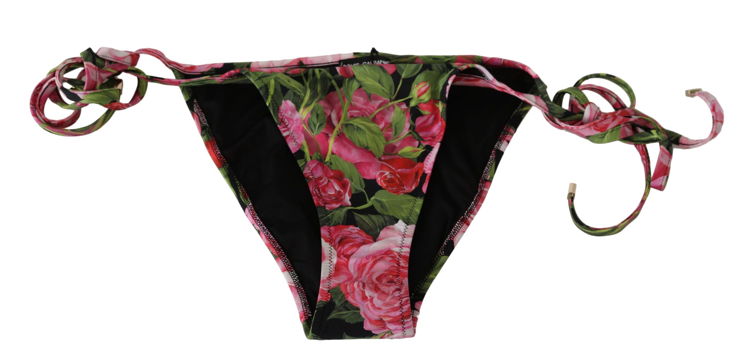 Плажно облекло Dolce &amp; Gabbana Black Pink Rose Print Bottom Bikini