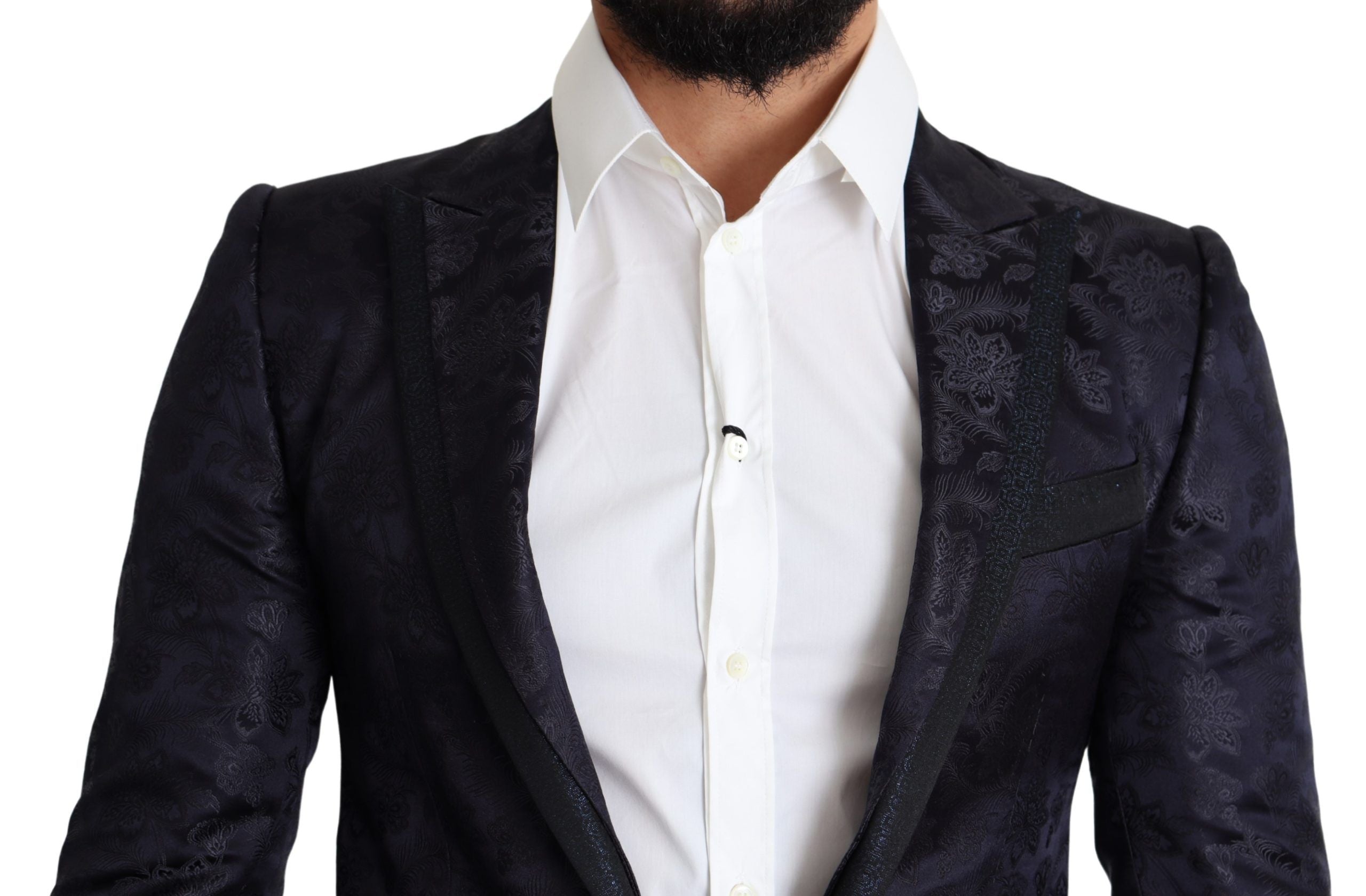 Dolce &amp; Gabbana Синьо флорално жакардово копринено палто MARTINI Blazer