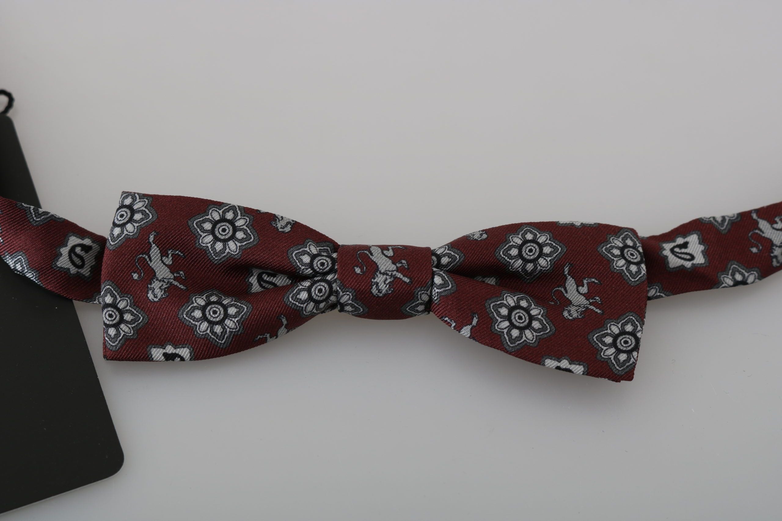 Dolce &amp; Gabbana Men Bordeaux Maroon Lion Silk Adjustable Neck Tie Men