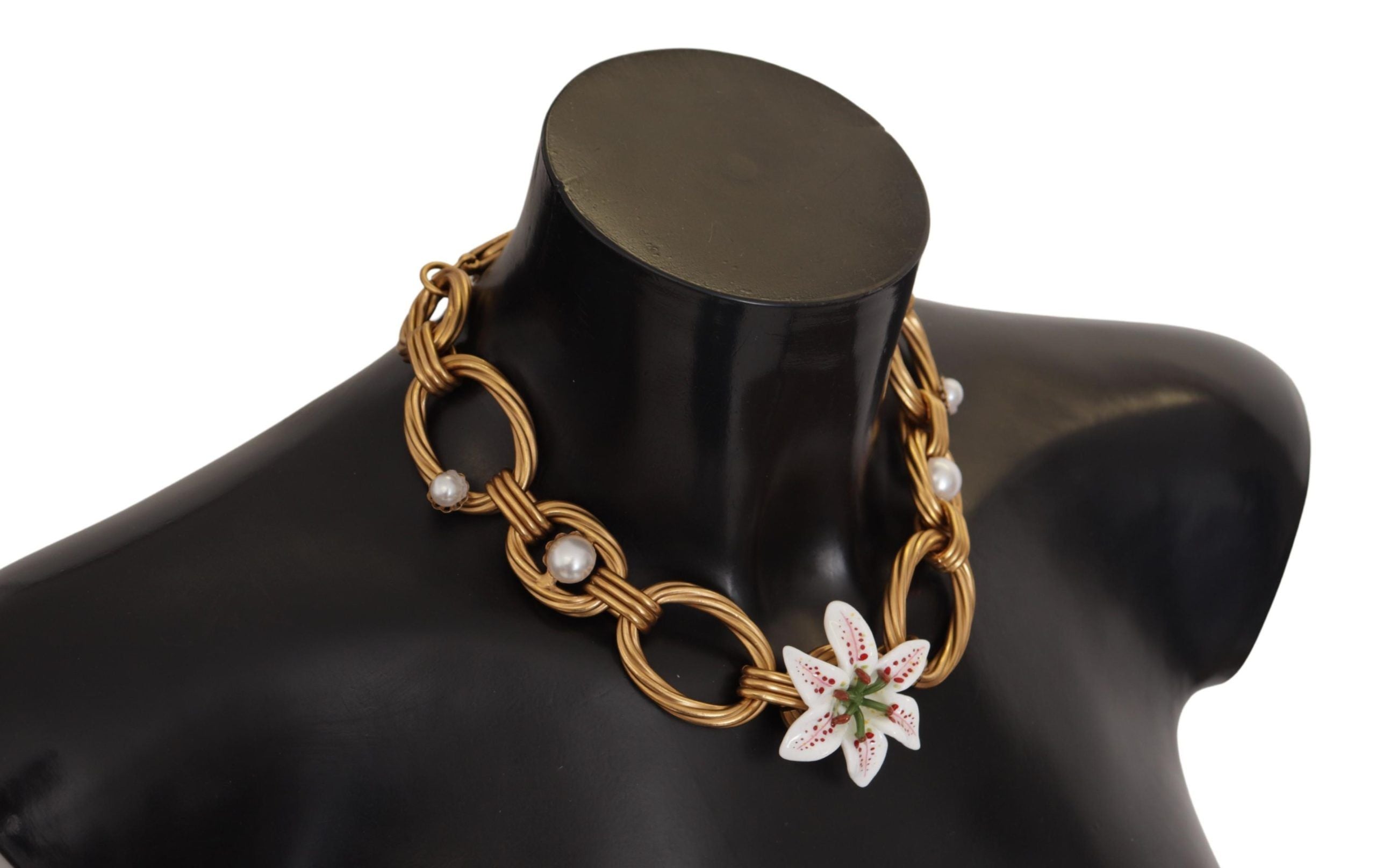 Dolce &amp; Gabbana Златна бяла лилия с флорална верижка Изящно колие