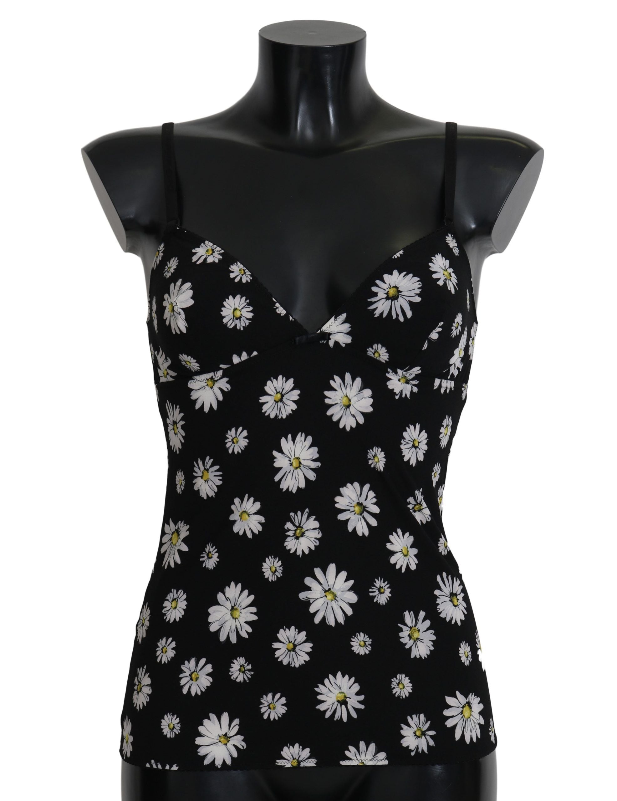 Dolce &amp; Gabbana Черна рокля с принт на маргаритки Бельо Chemisole