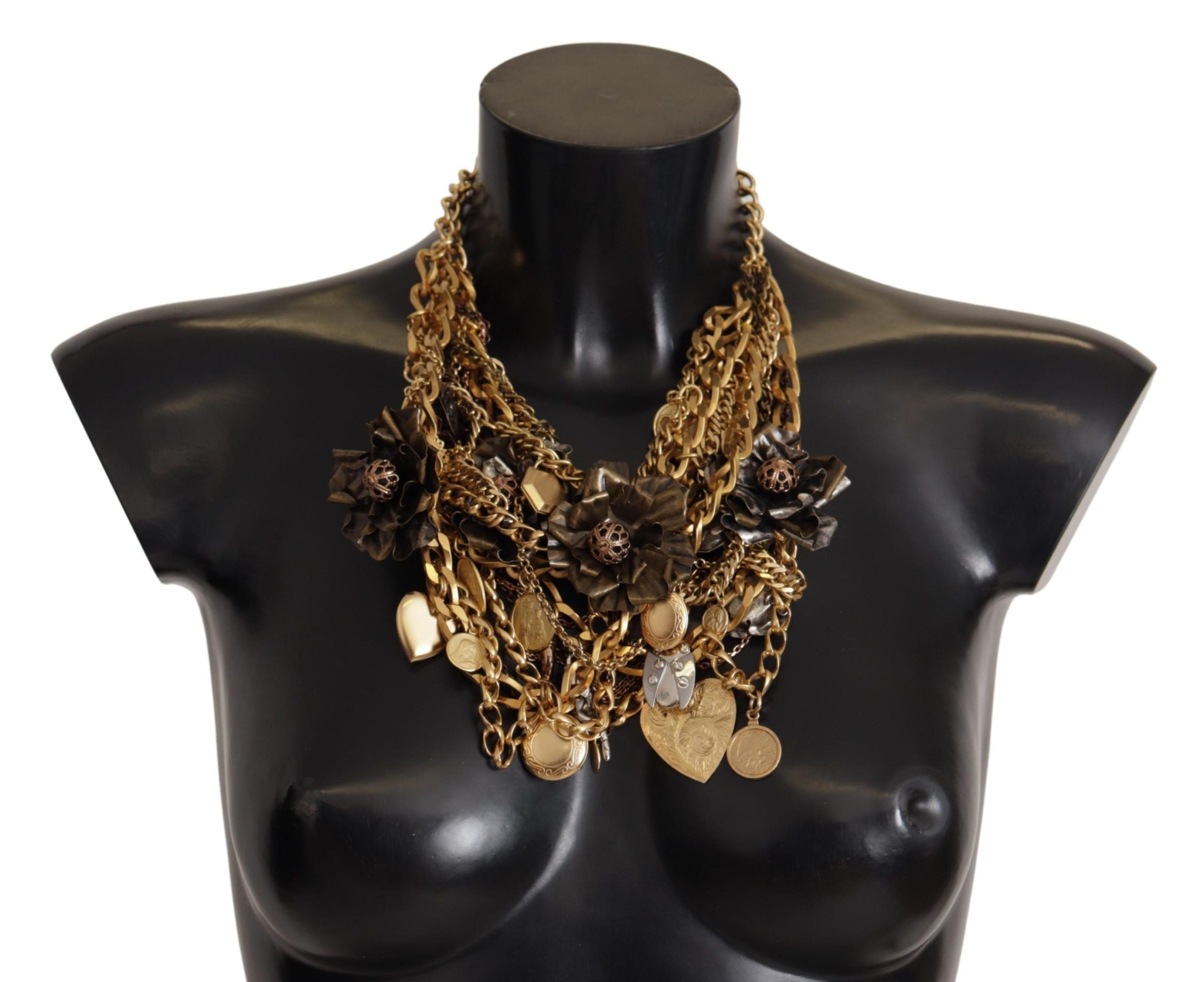 Dolce &amp; Gabbana Gold Brass Sicily Charm Heart Statement Колие