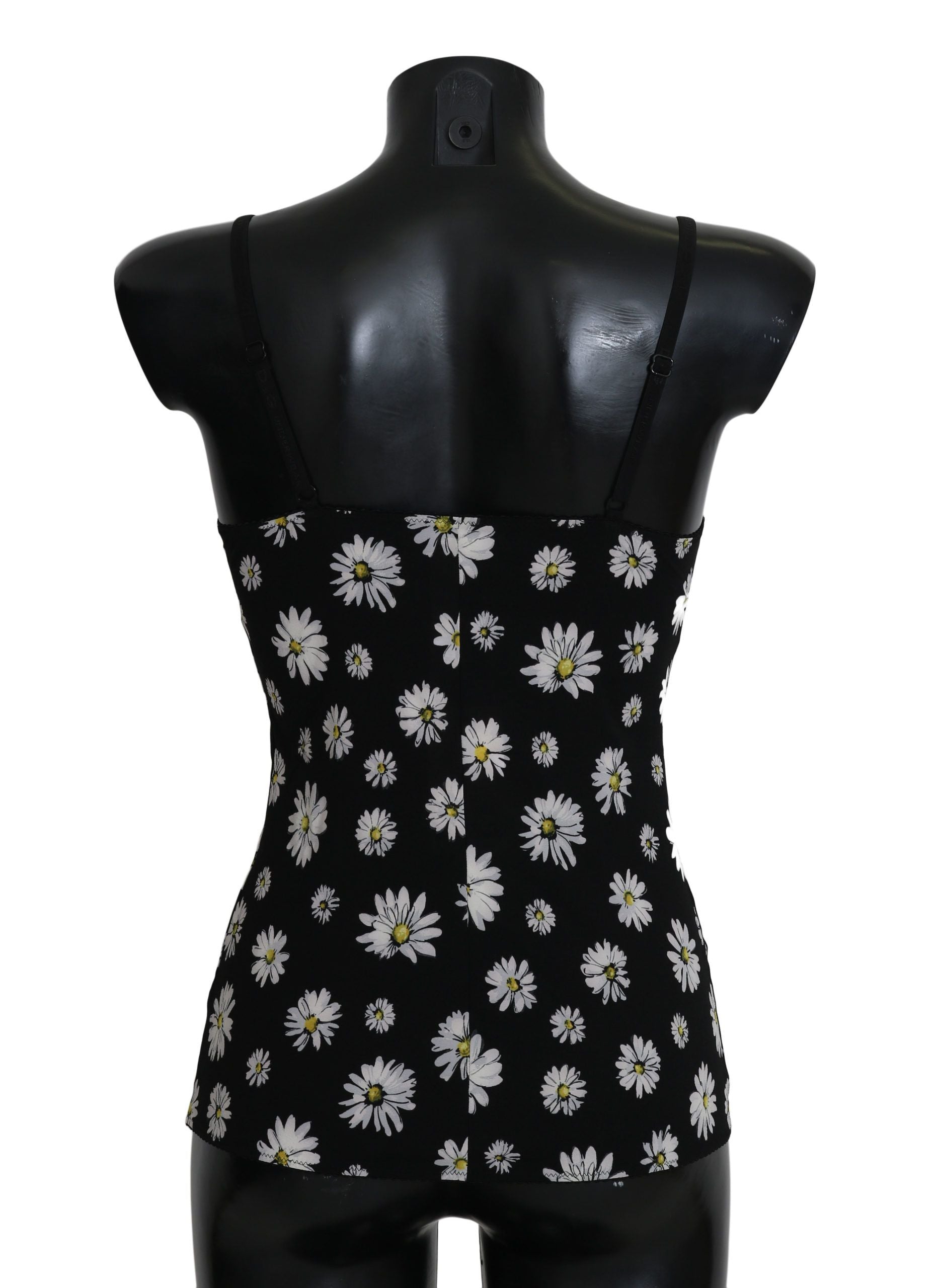 Dolce &amp; Gabbana Черна рокля с принт на маргаритки Бельо Chemisole