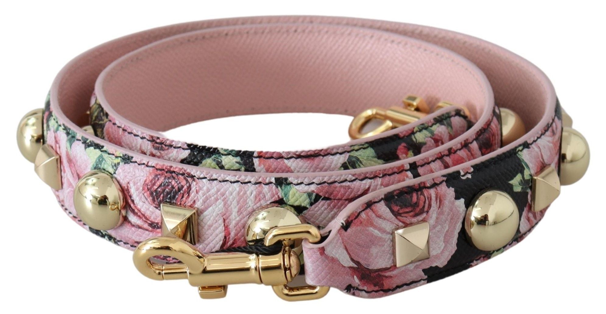 Чанта Dolce &amp; Gabbana с розови флорални златни шипове, презрамка за аксесоари