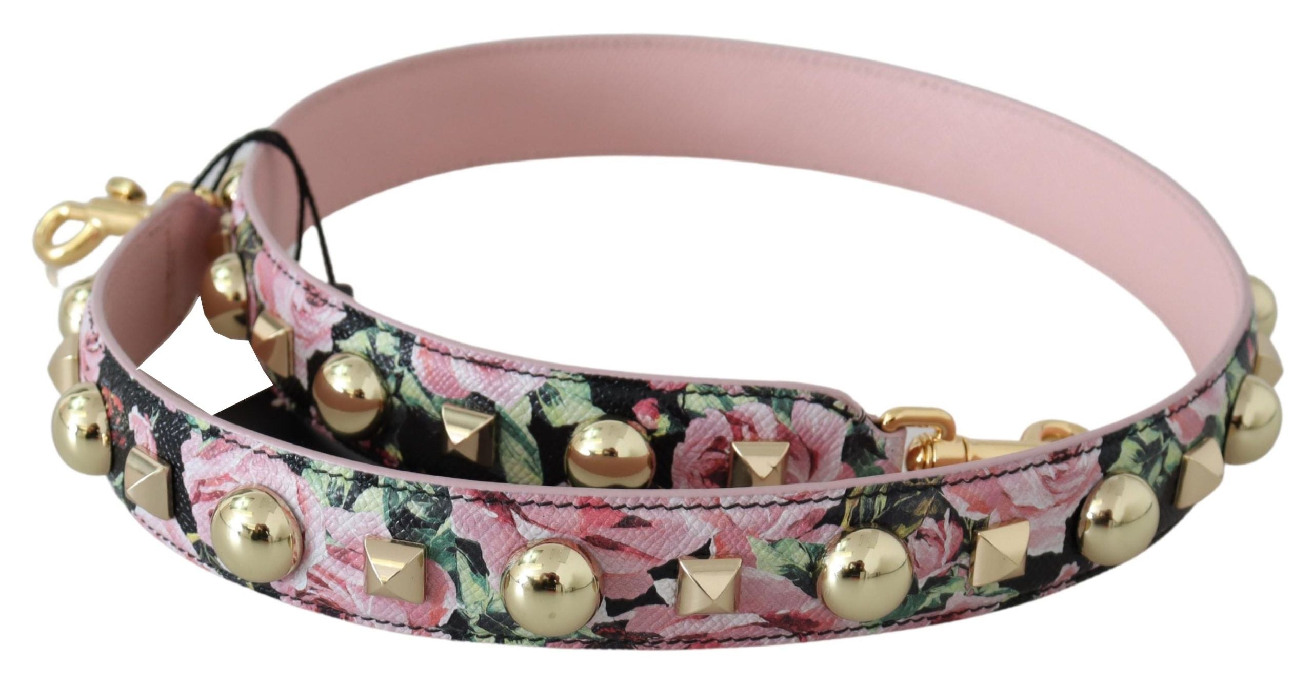 Чанта Dolce &amp; Gabbana с розови флорални златни шипове, презрамка за аксесоари