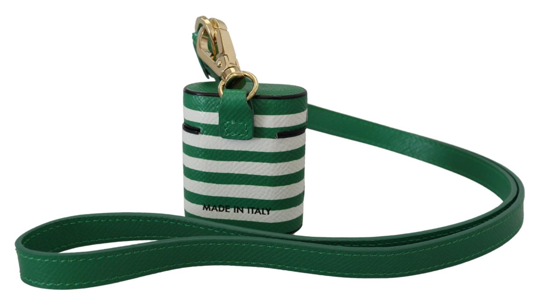 Dolce &amp; Gabbana със зелена кожена каишка със златно метално лого Airpods Case