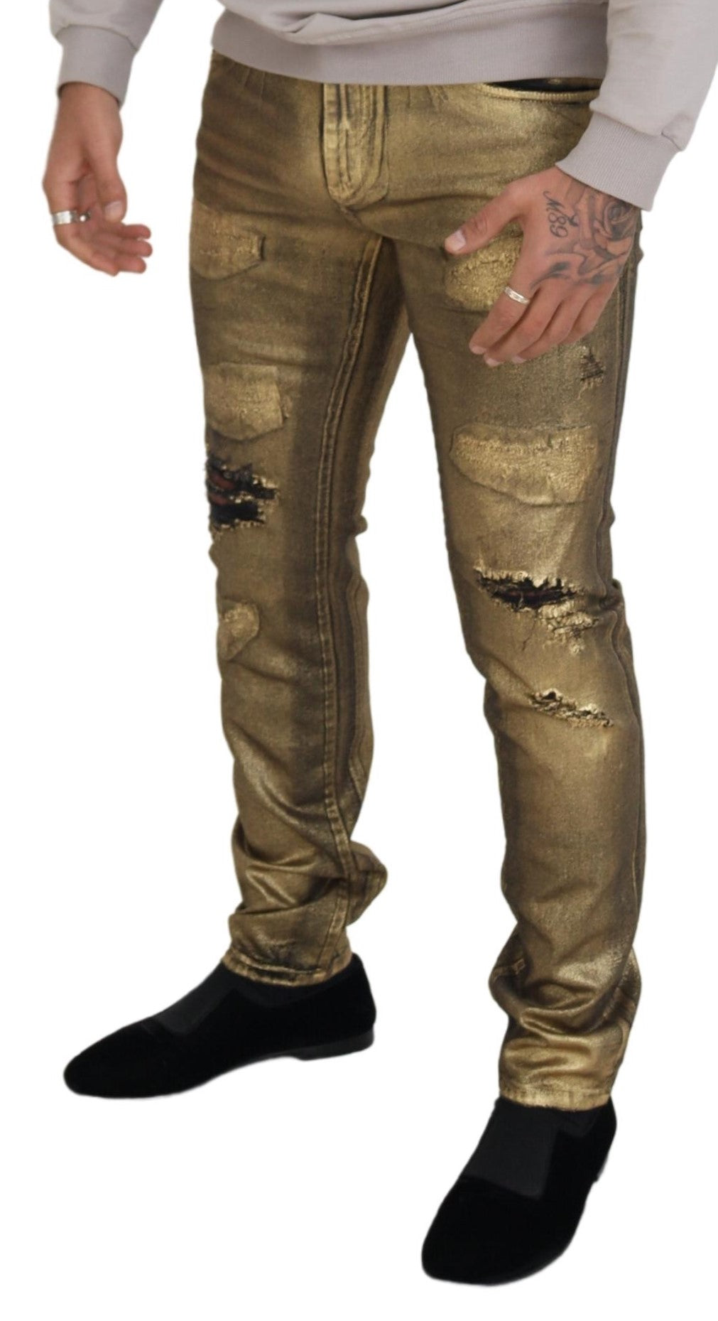 Dolce &amp; Gabbana Златни памучни тесни дънки за мъже