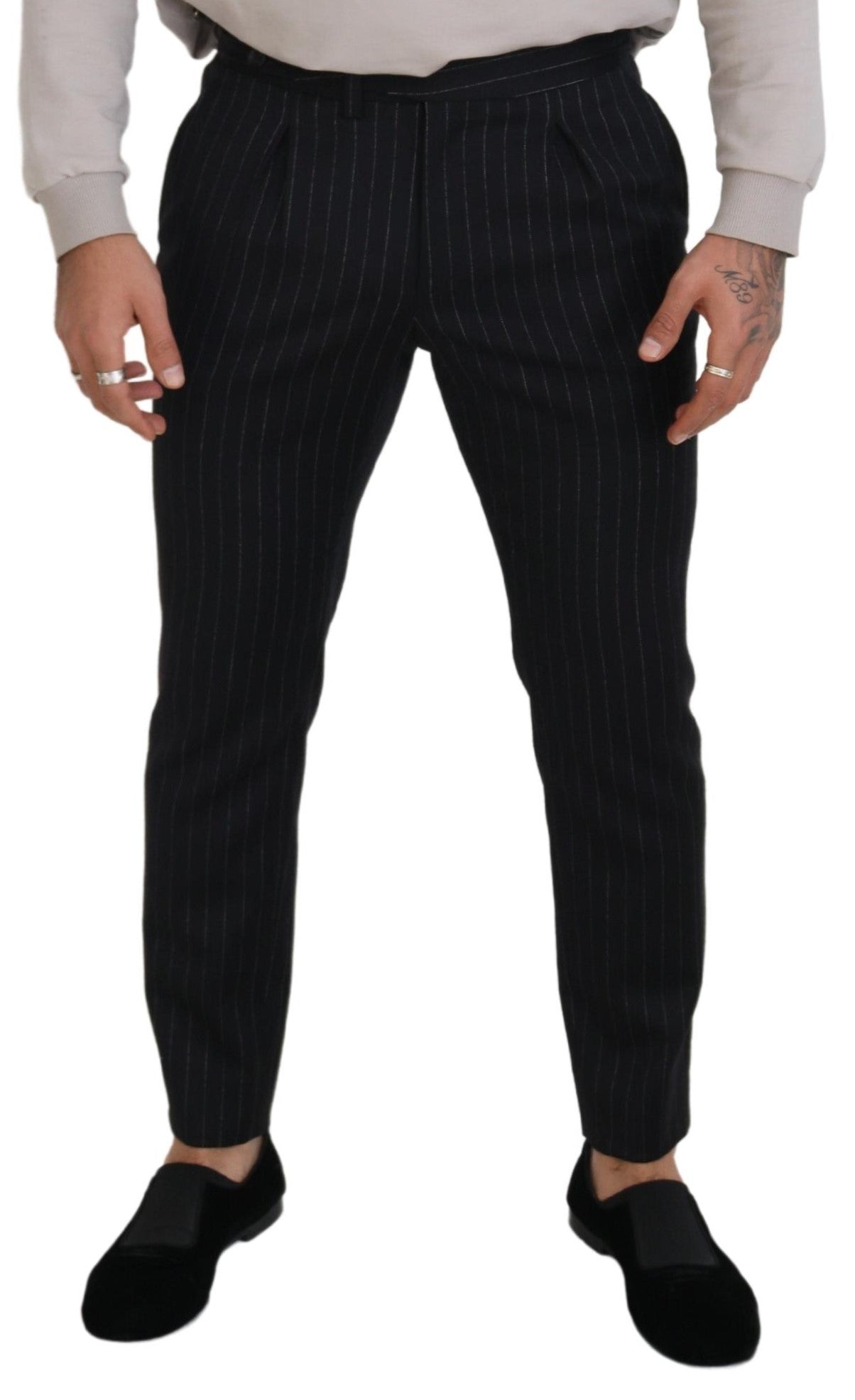 Dolce &amp; Gabbana черни вълнени чино панталони на райета