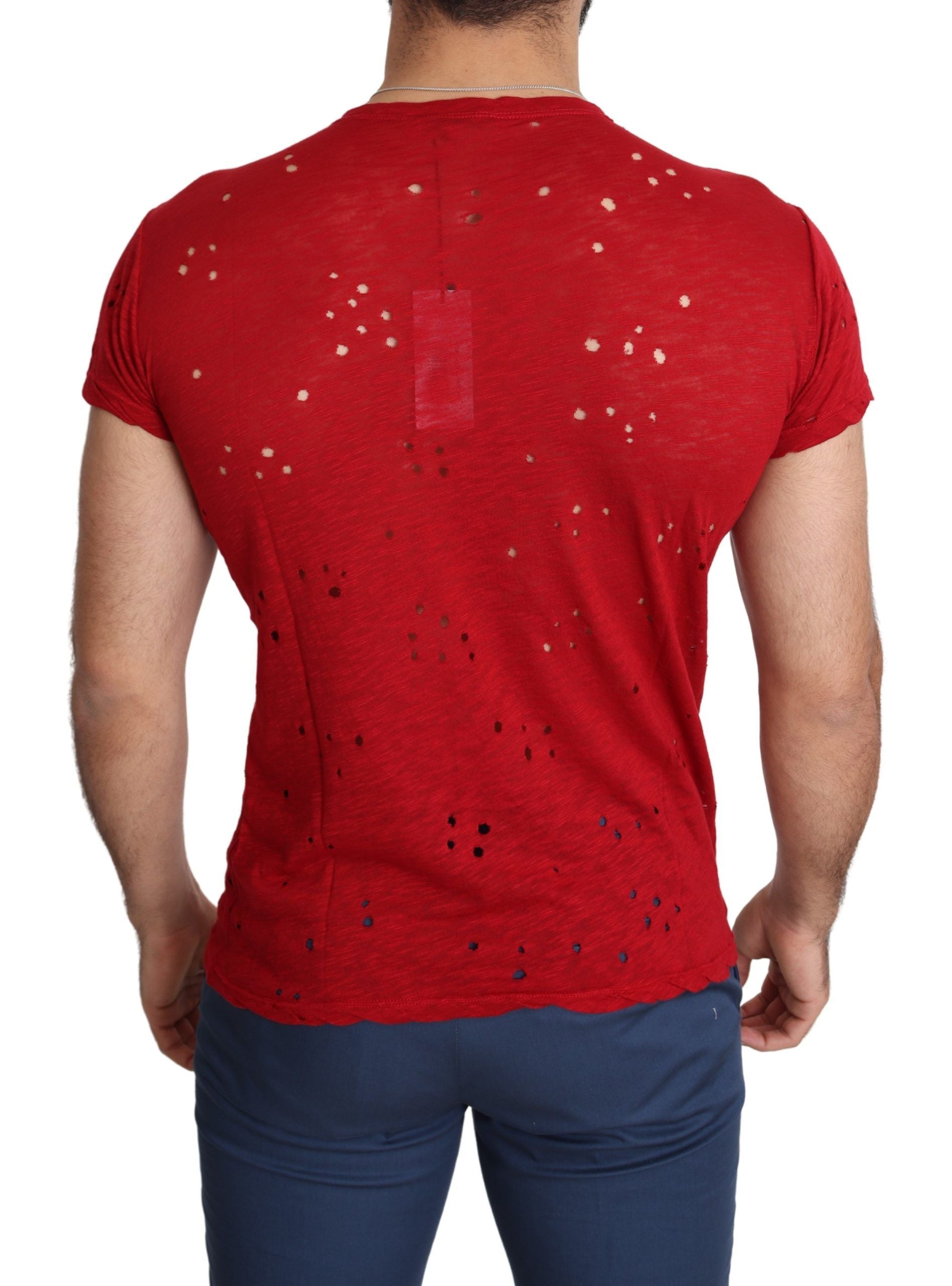Guess Червена памучна щампа с лого Мъжка ежедневна перфорирана тениска