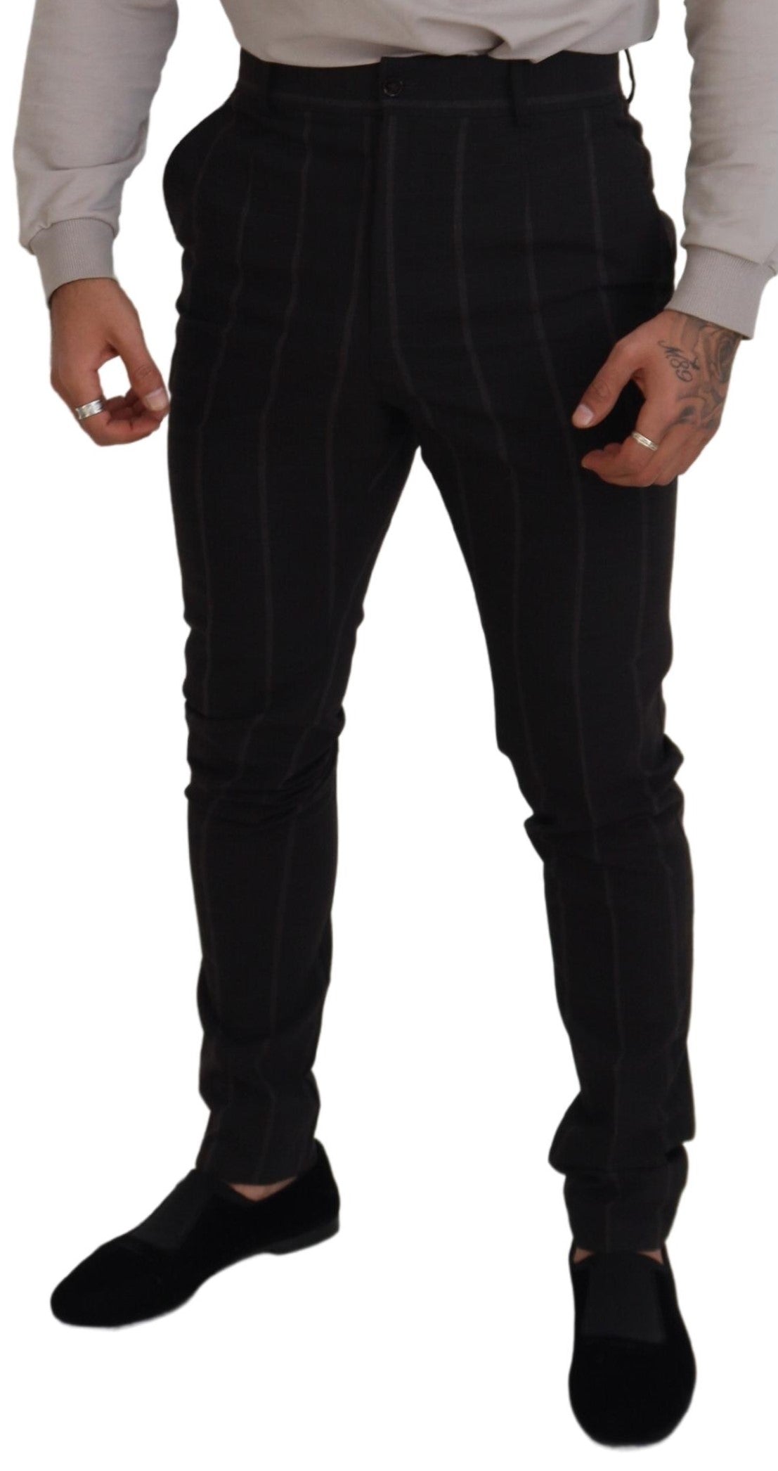 Официални мъжки панталони Dolce &amp; Gabbana, черни вълнени чино