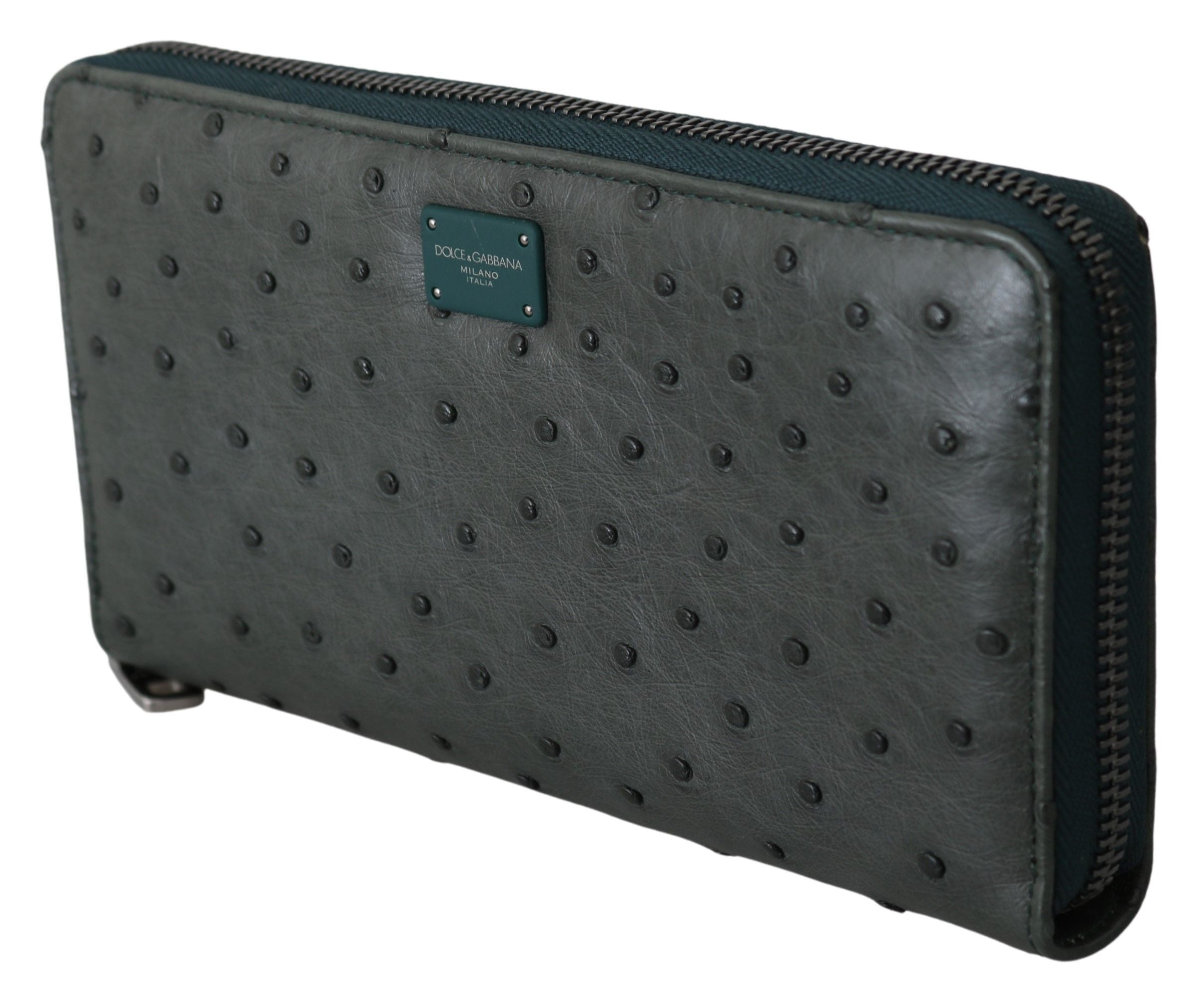 Dolce &amp; Gabbana Green Ostrich Leather Continental Mens Clutch Wallet