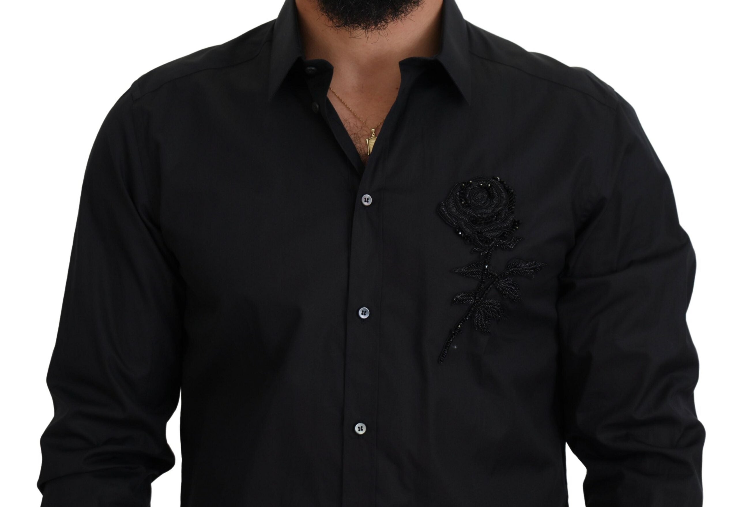 Dolce &amp; Gabbana Black Roses Slim Fit памучна риза