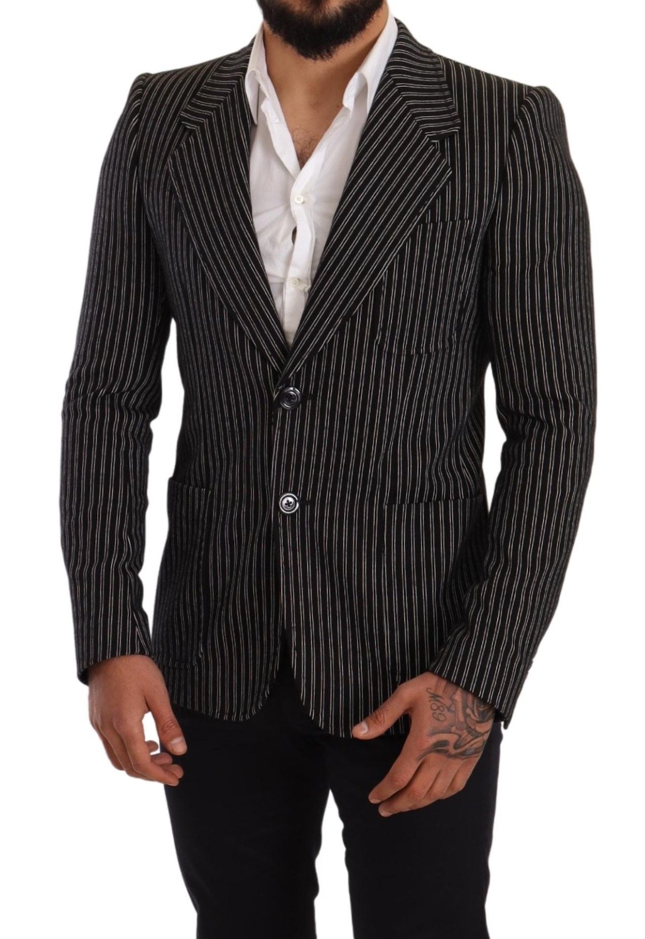 Dolce & Gabbana Elegant Black Striped Virgin Wool Blazer