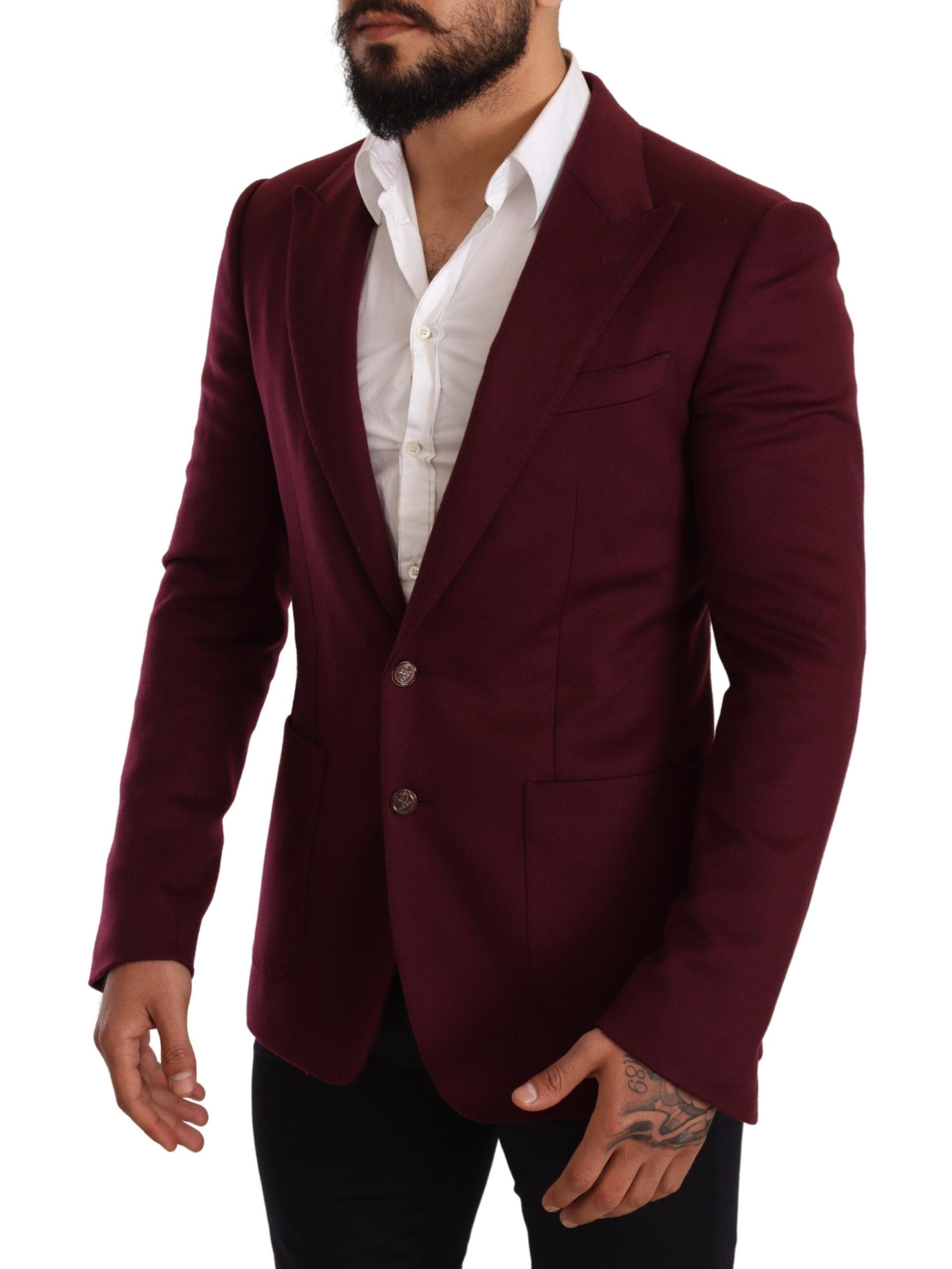 Dolce &amp; Gabbana Maroon Cashmere Slim Fit Jacket Jacket Blazer