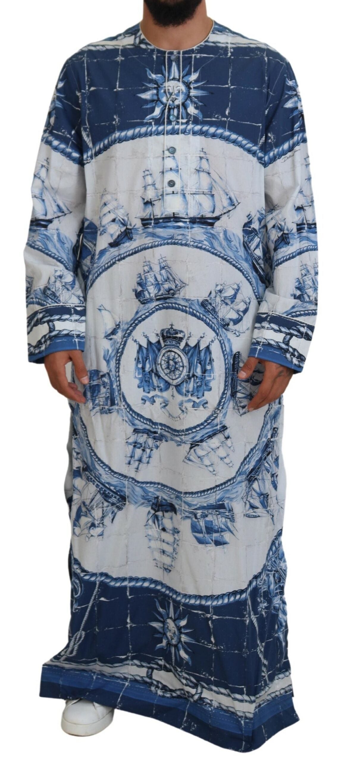 Dolce &amp; Gabbana Blue Majolica Cotton Cape Thobe