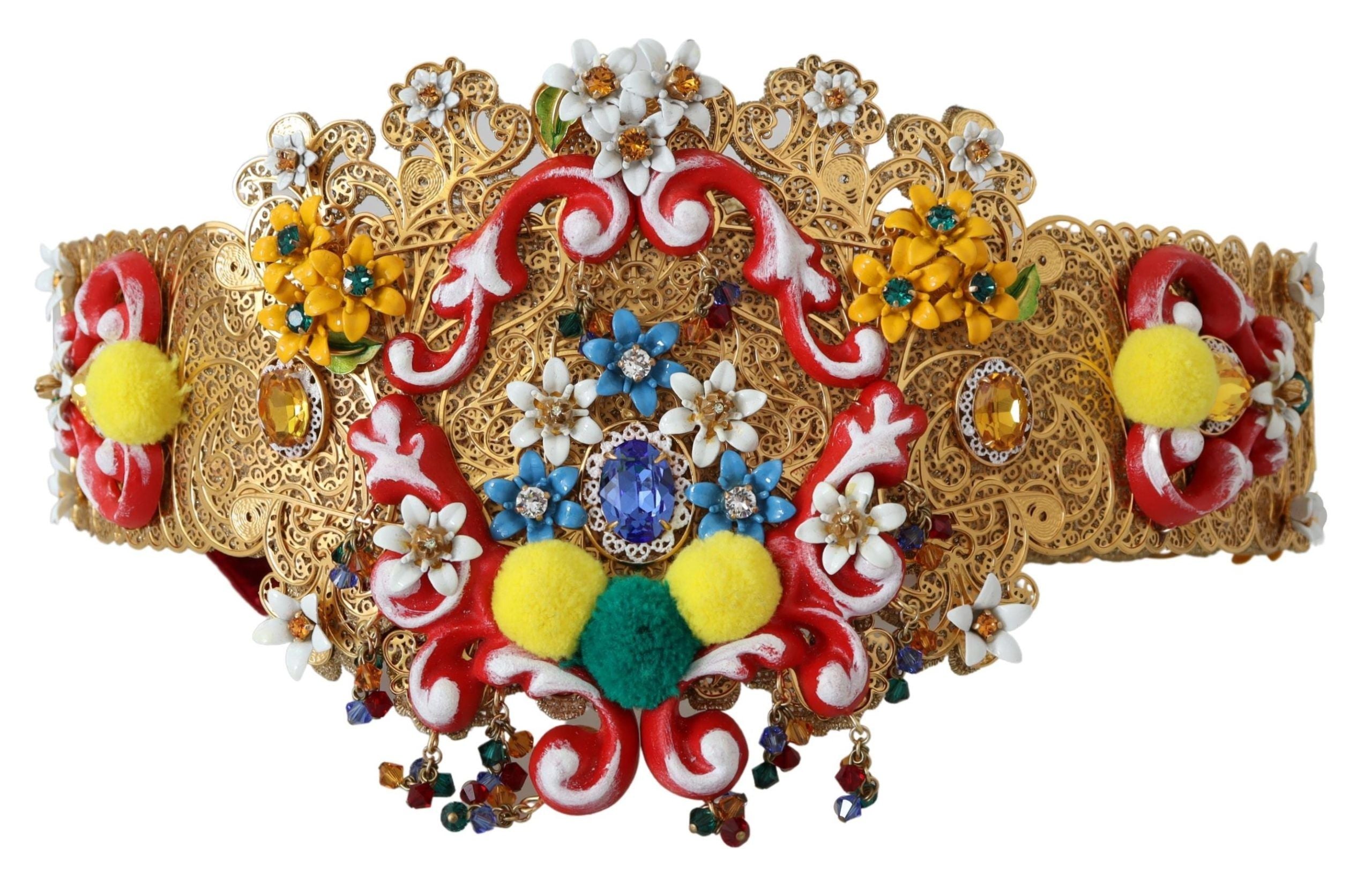 Dolce &amp; Gabbana, украсен с флорални кристали, колан с широка талия
