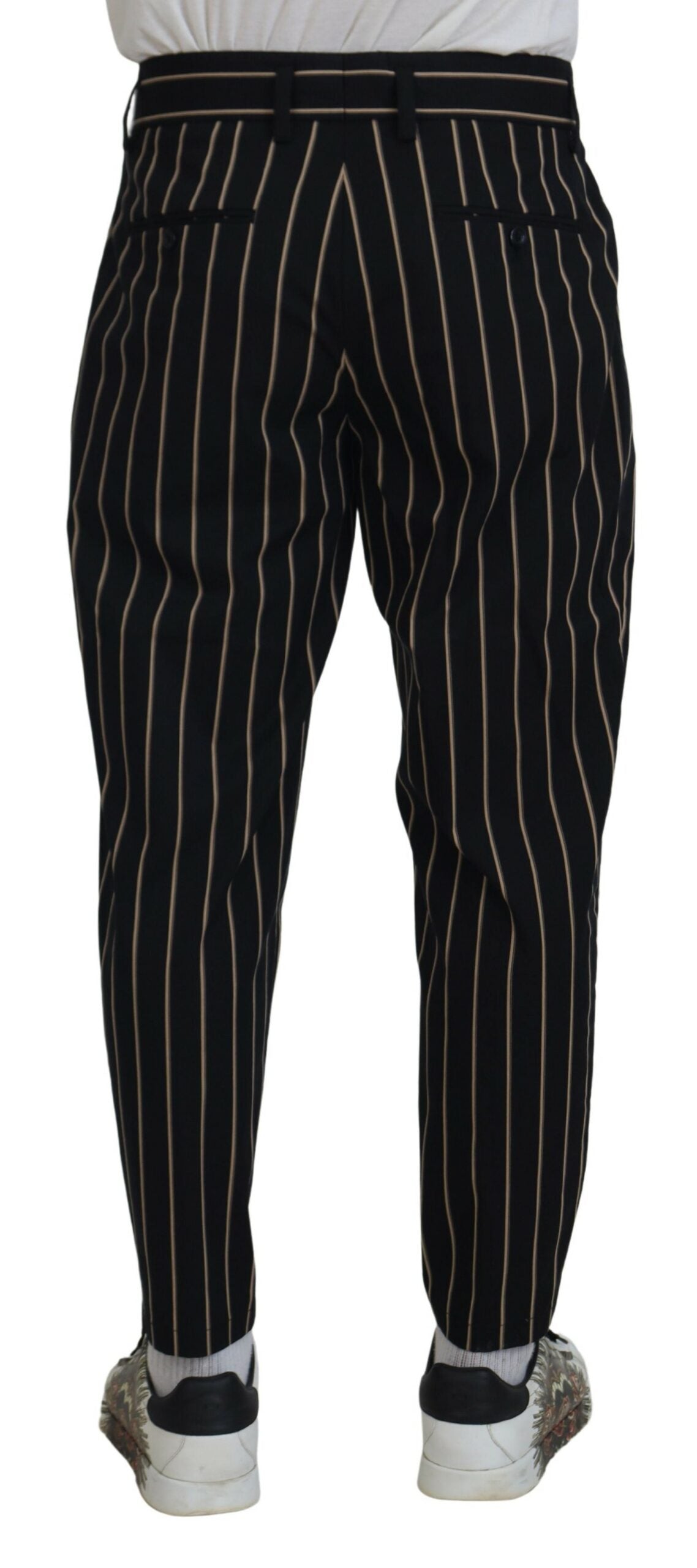 Черен бежов памучен еластичен панталон на райе Dolce &amp; Gabbana