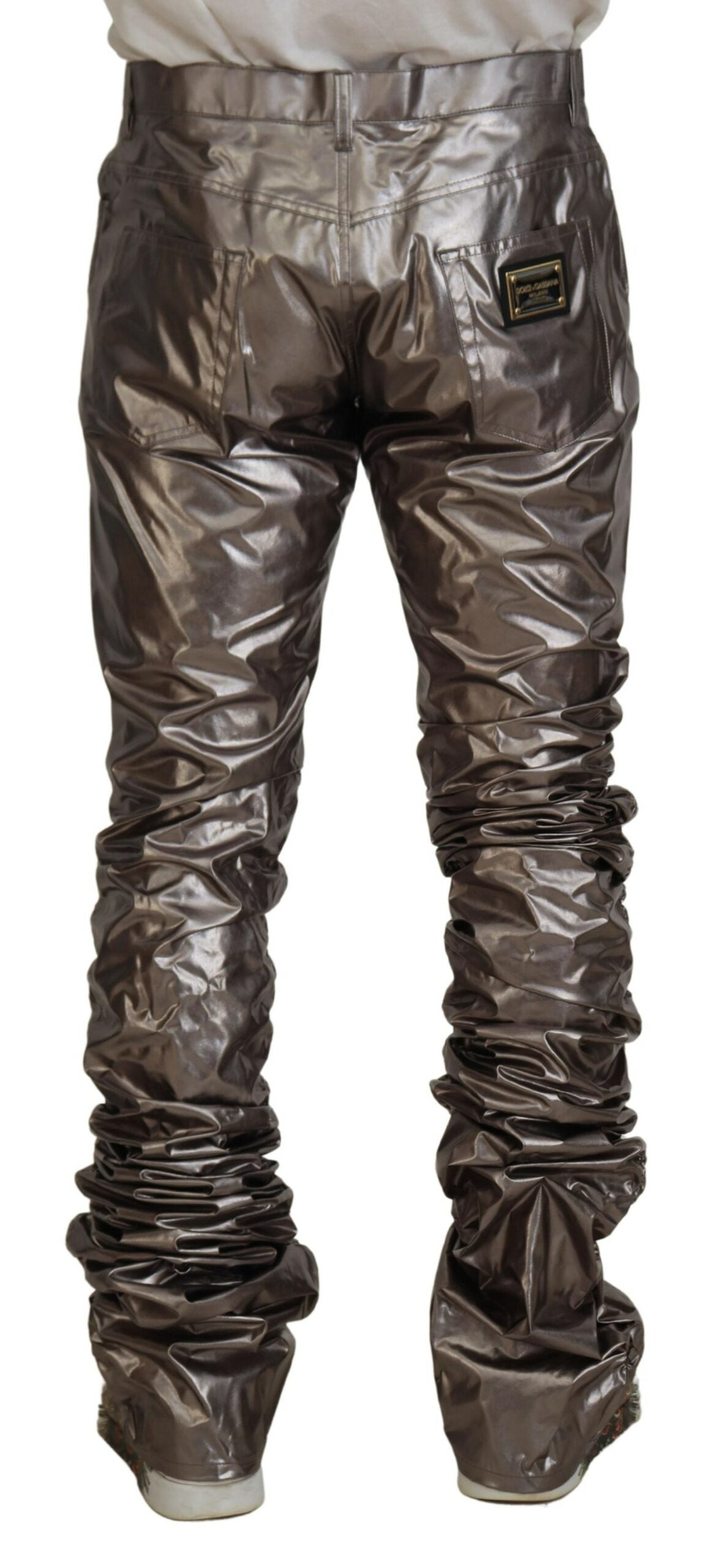 Dolce &amp; Gabbana сребрист метален найлонов еластичен панталон