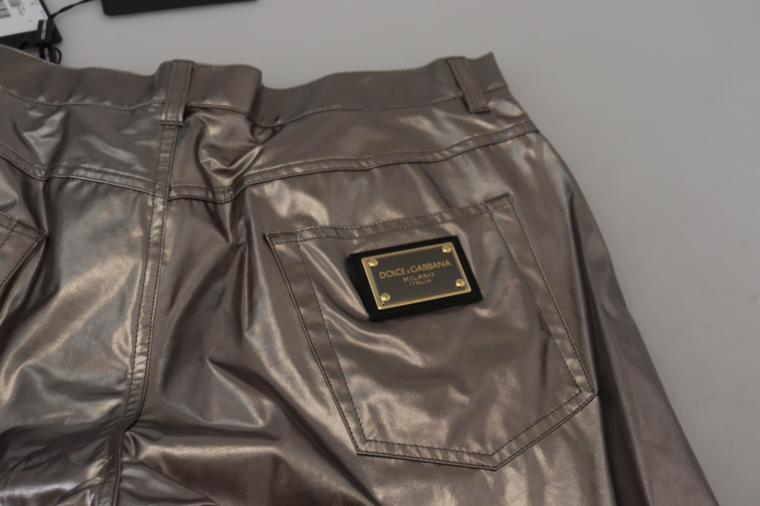 Dolce &amp; Gabbana сребрист метален найлонов еластичен панталон