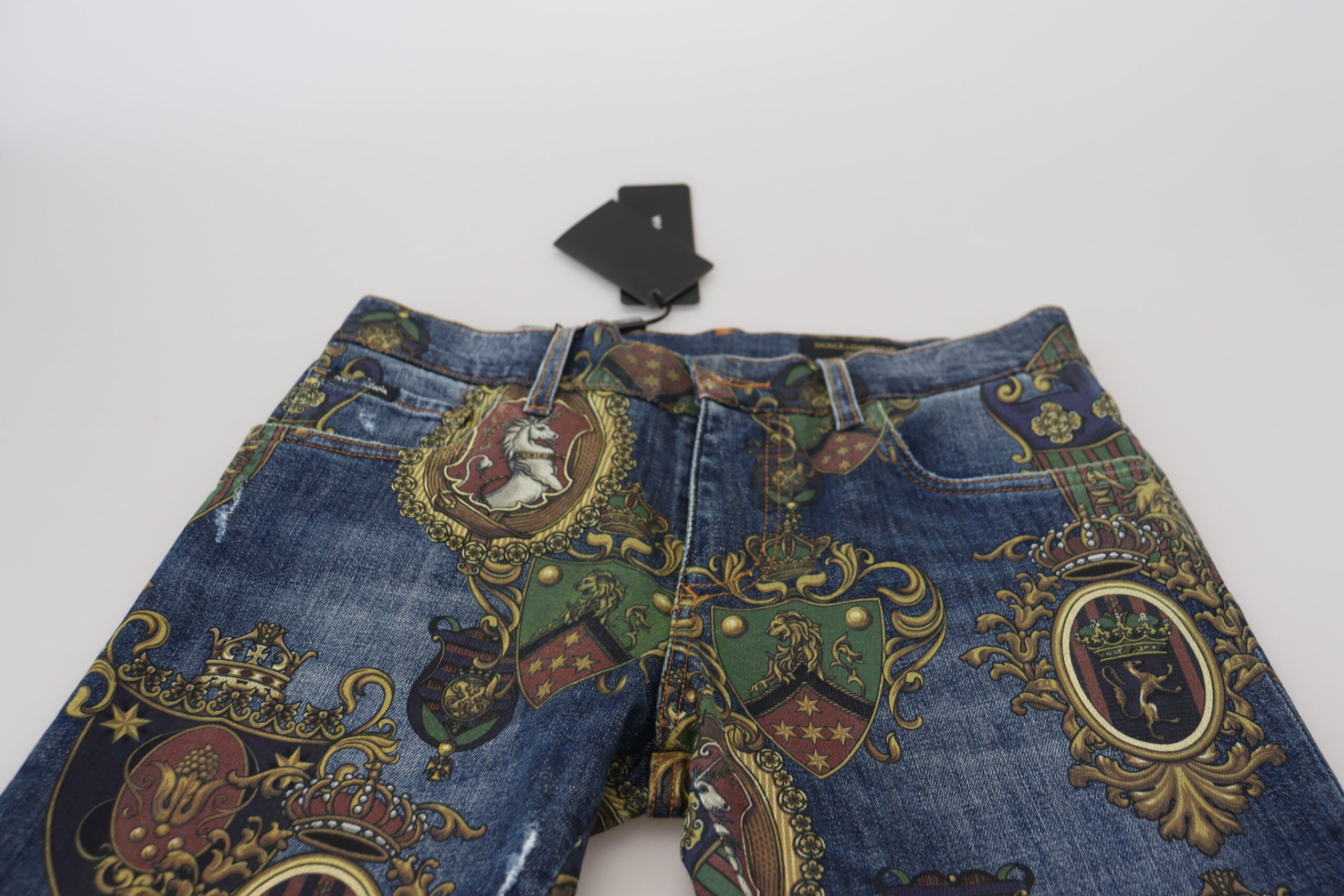 Памучни тесни дънки със син хералдически принт Dolce &amp; Gabbana
