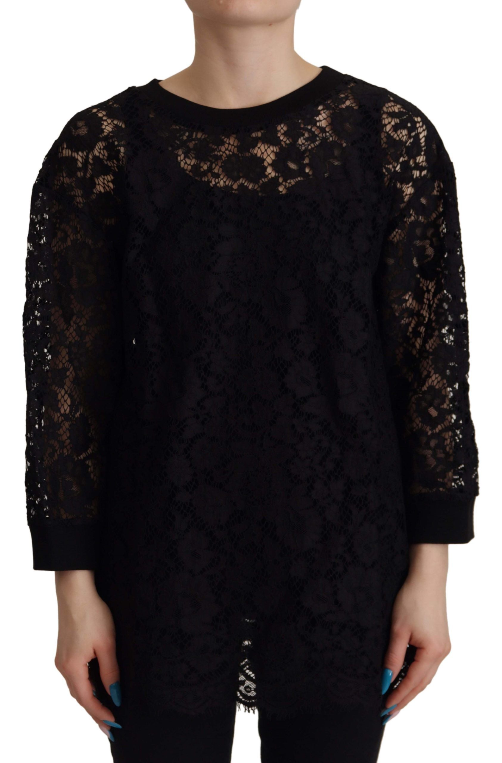 Dolce &amp; Gabbana черен флорален дантелен пуловер сицилианска блуза