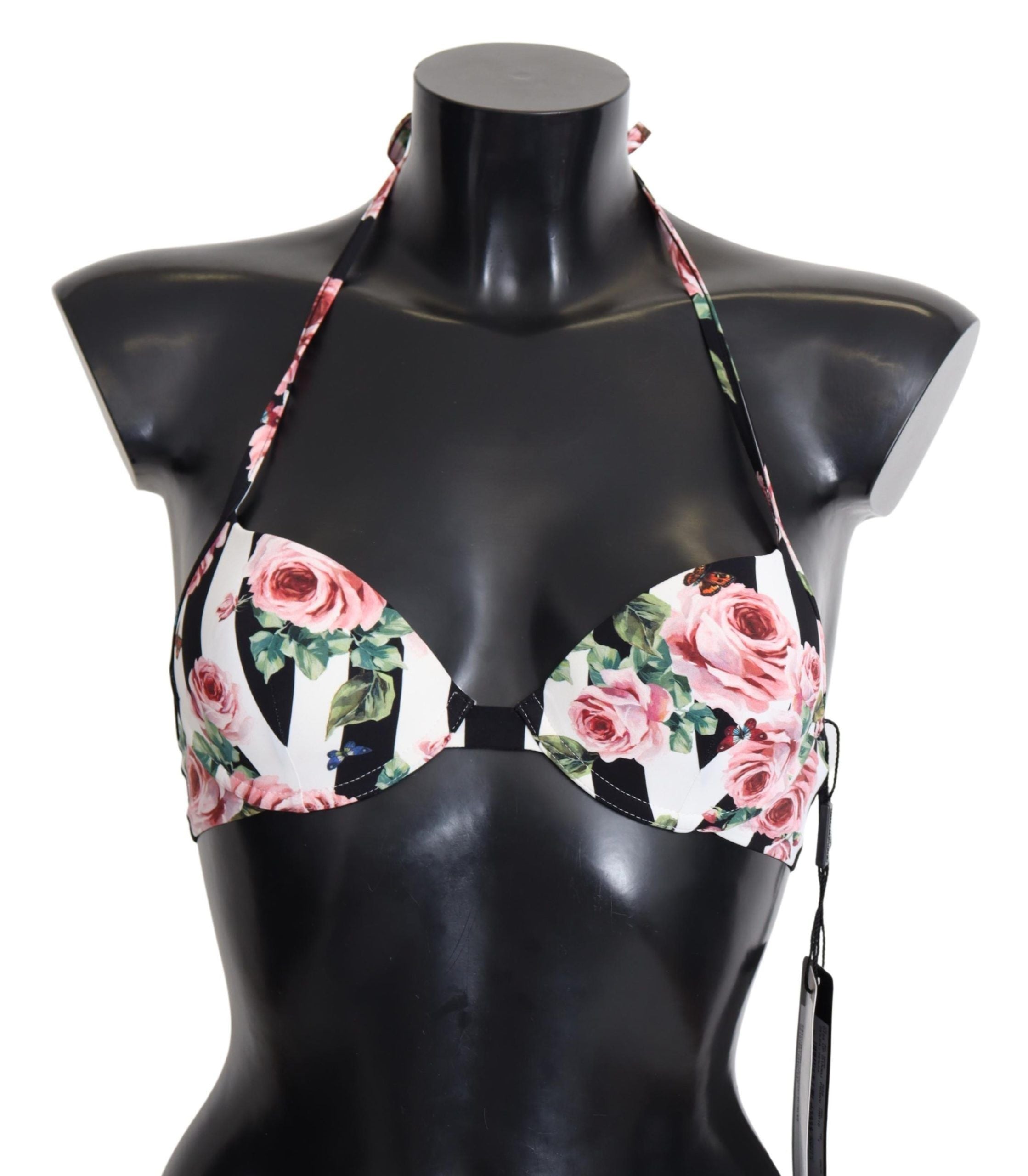 Бански бикини Dolce &amp; Gabbana с многоцветни райета с принт на рози