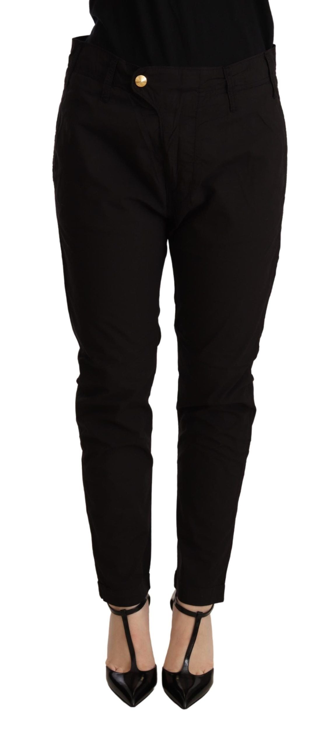 CYCLE Черен тесен панталон със средна талия BAGGY Fit