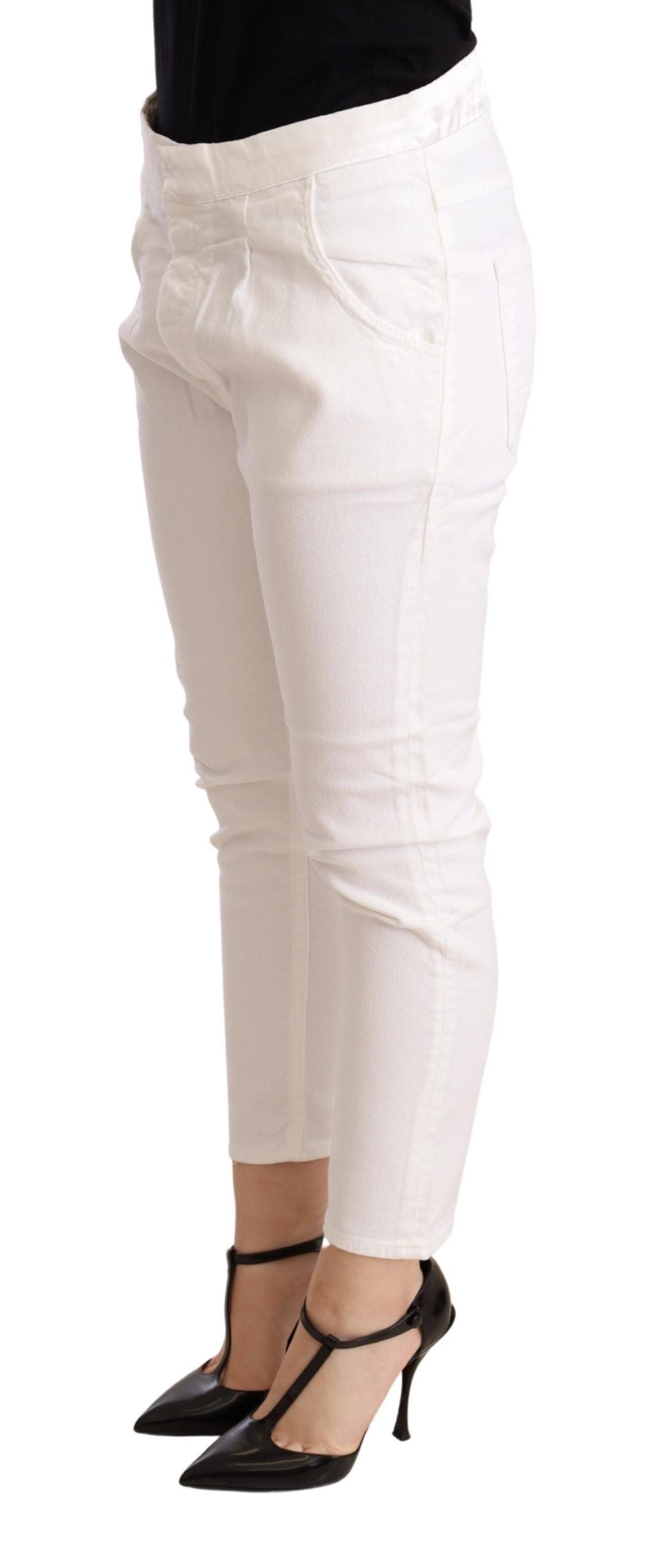 CYCLE Бял тесен памучен еластичен панталон със средна талия