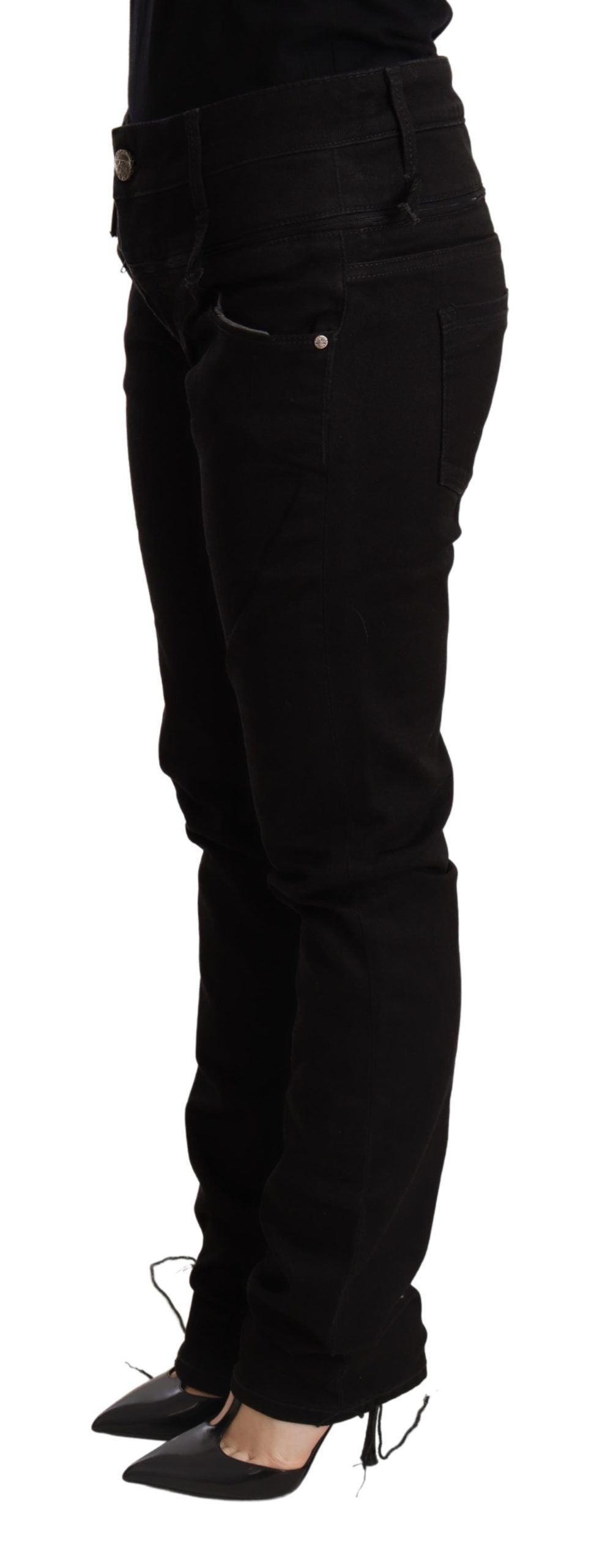 Черен тесен дънков панталон с ниска талия Acht