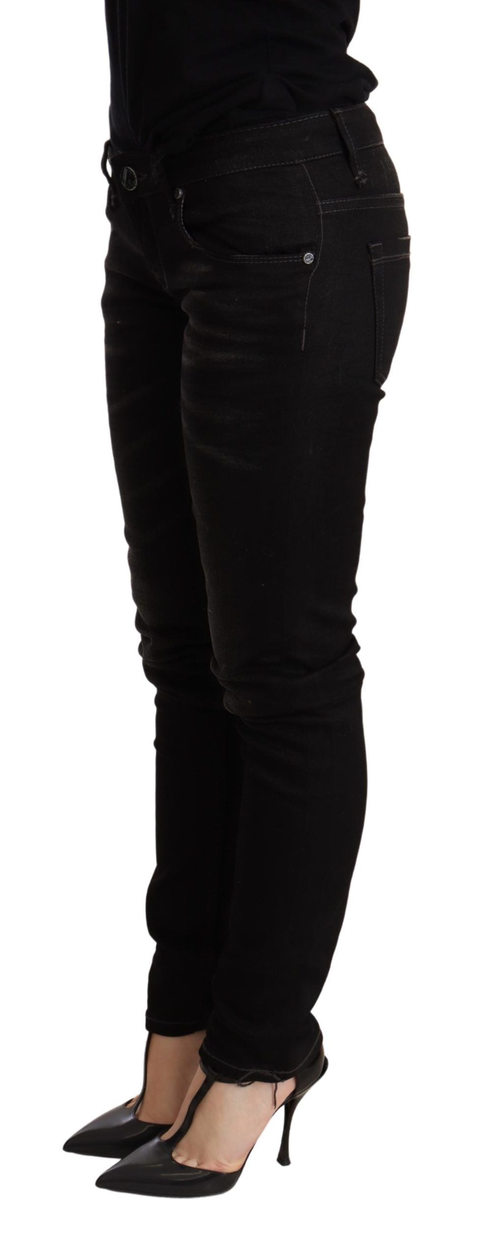 Черен тесен дънков панталон с ниска талия Acht