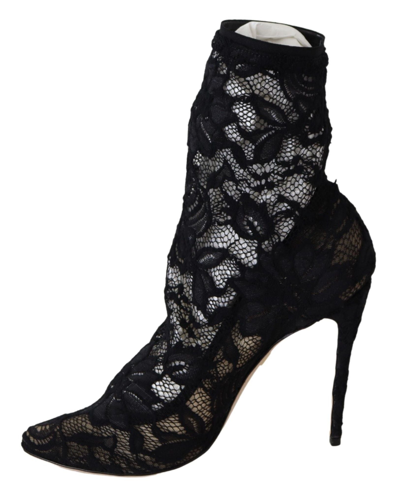 Ботуши с висок ток Dolce &amp; Gabbana Черна дантела Таормина Обувки