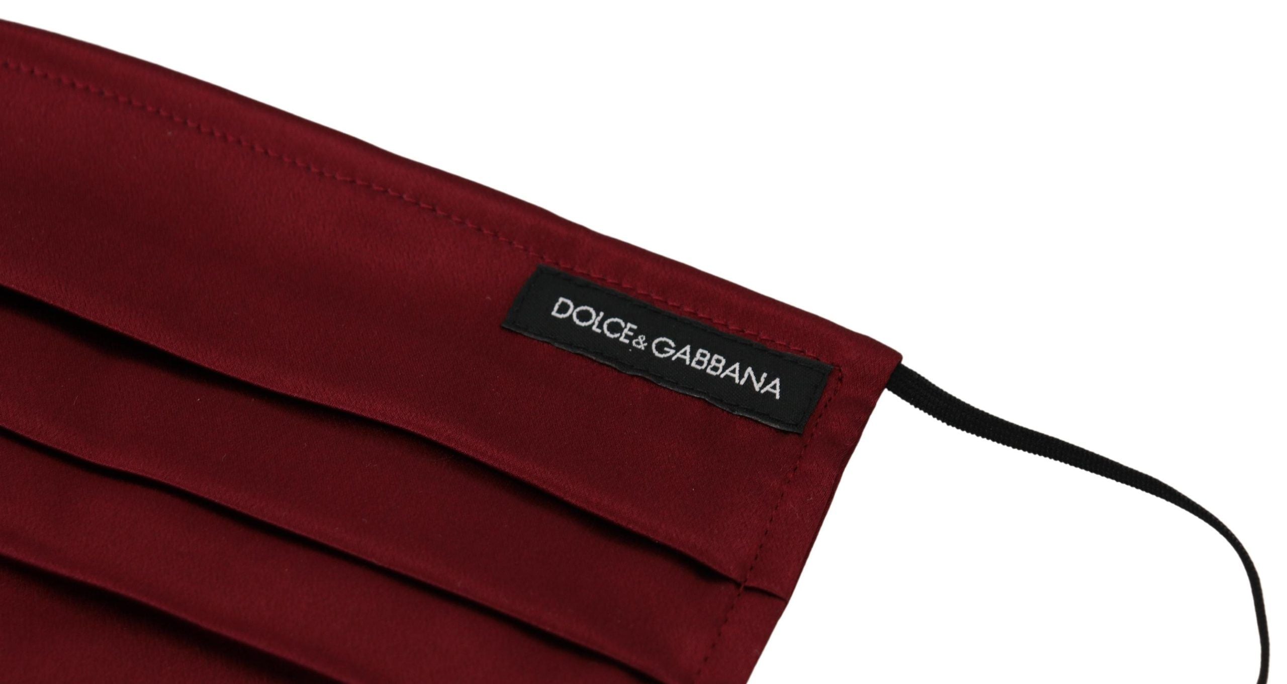 Dolce &amp; Gabbana Maroon Silk Плисирана еластична каишка за уши Едноразмерна маска за лице
