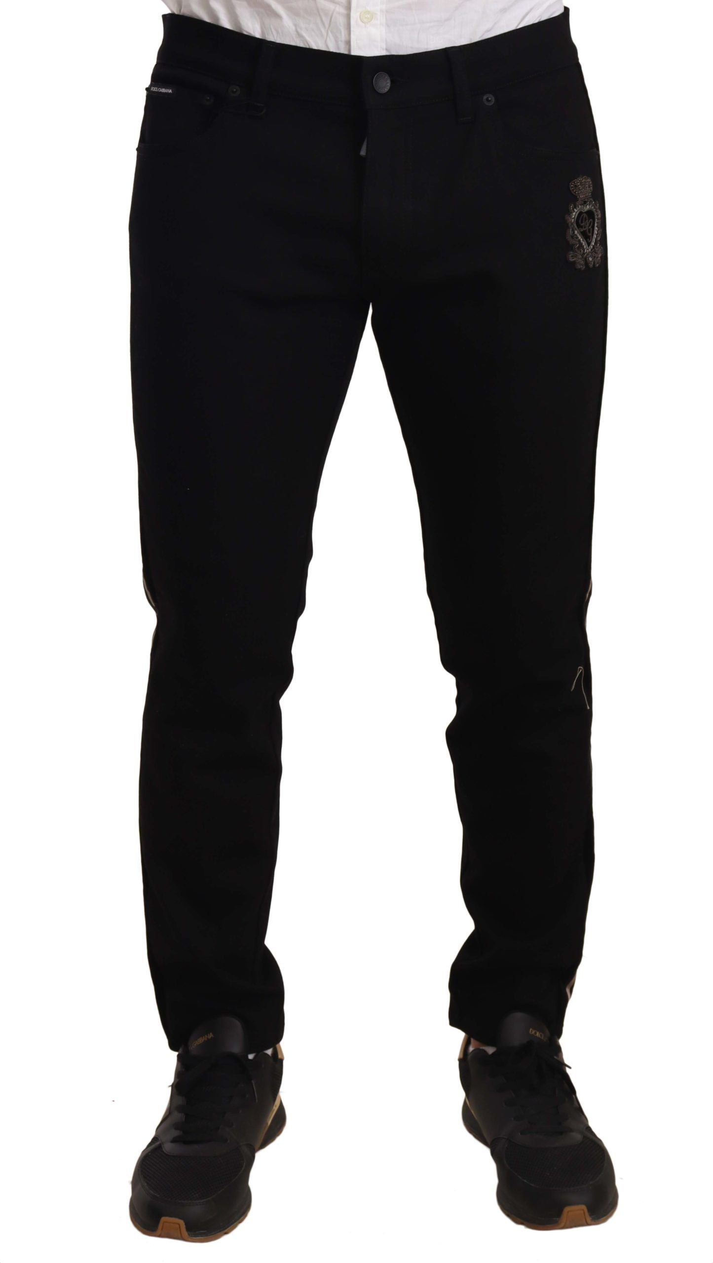 Dolce &amp; Gabbana Черен дънков панталон със странична лента с тесни кройки