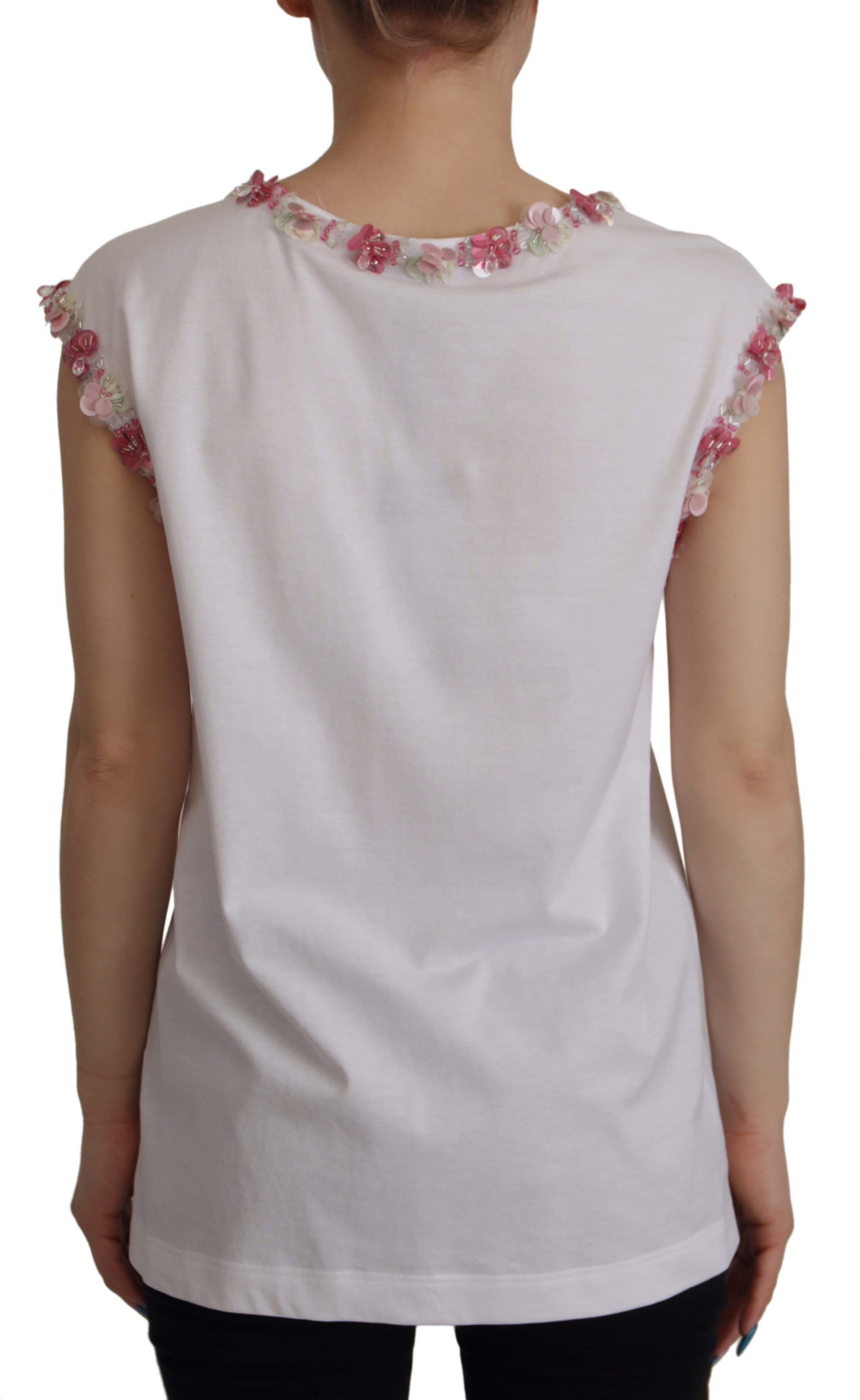 Бяла тениска с флорални пайети DG Crown Dolce &amp; Gabbana