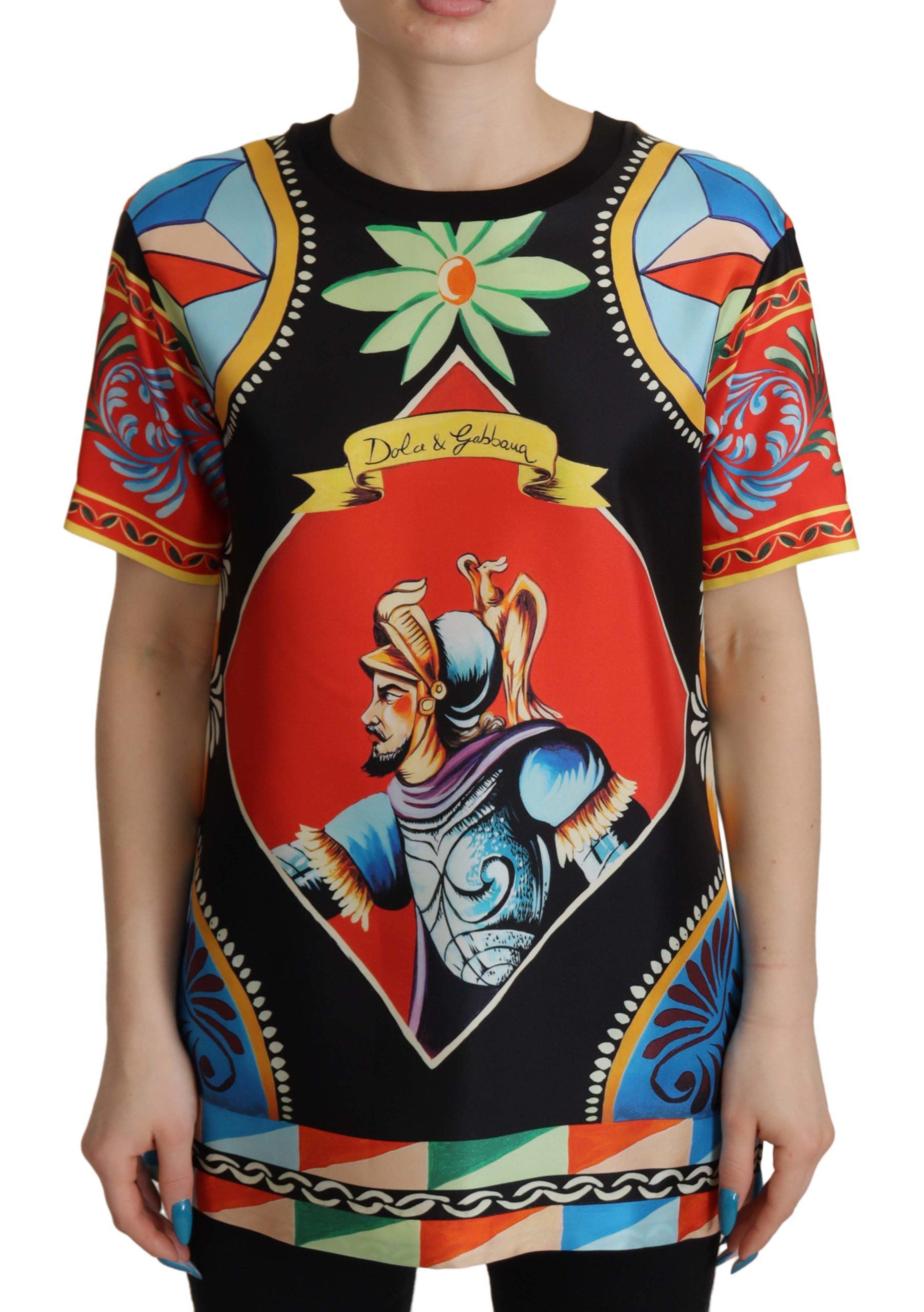 Dolce &amp; Gabbana Multicolor Soldier Carretto Silk Top T-shirt
