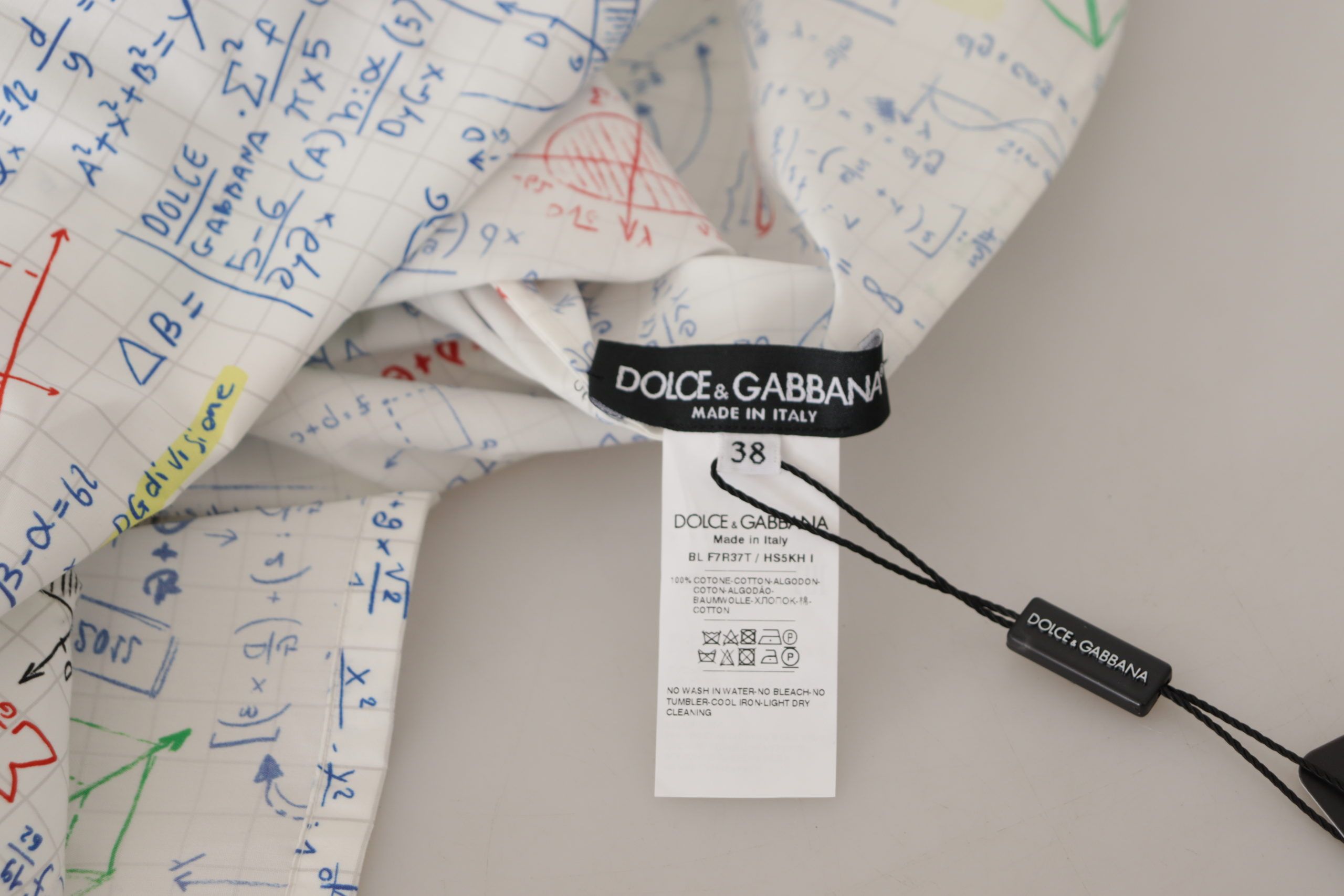 Dolce &amp; Gabbana бяло памучно горнище с щампа с алгебра и къси ръкави